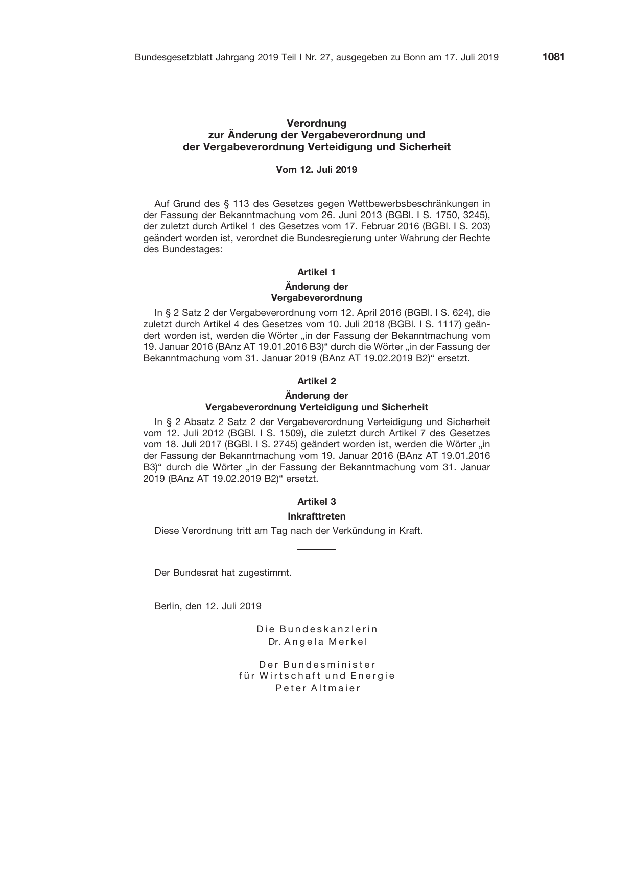 BGBl. 2019, Seite 1081 — Originalseite als Abbildung
