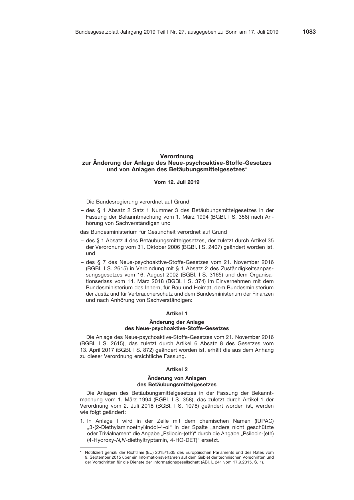 BGBl. 2019, Seite 1083 — Originalseite als Abbildung