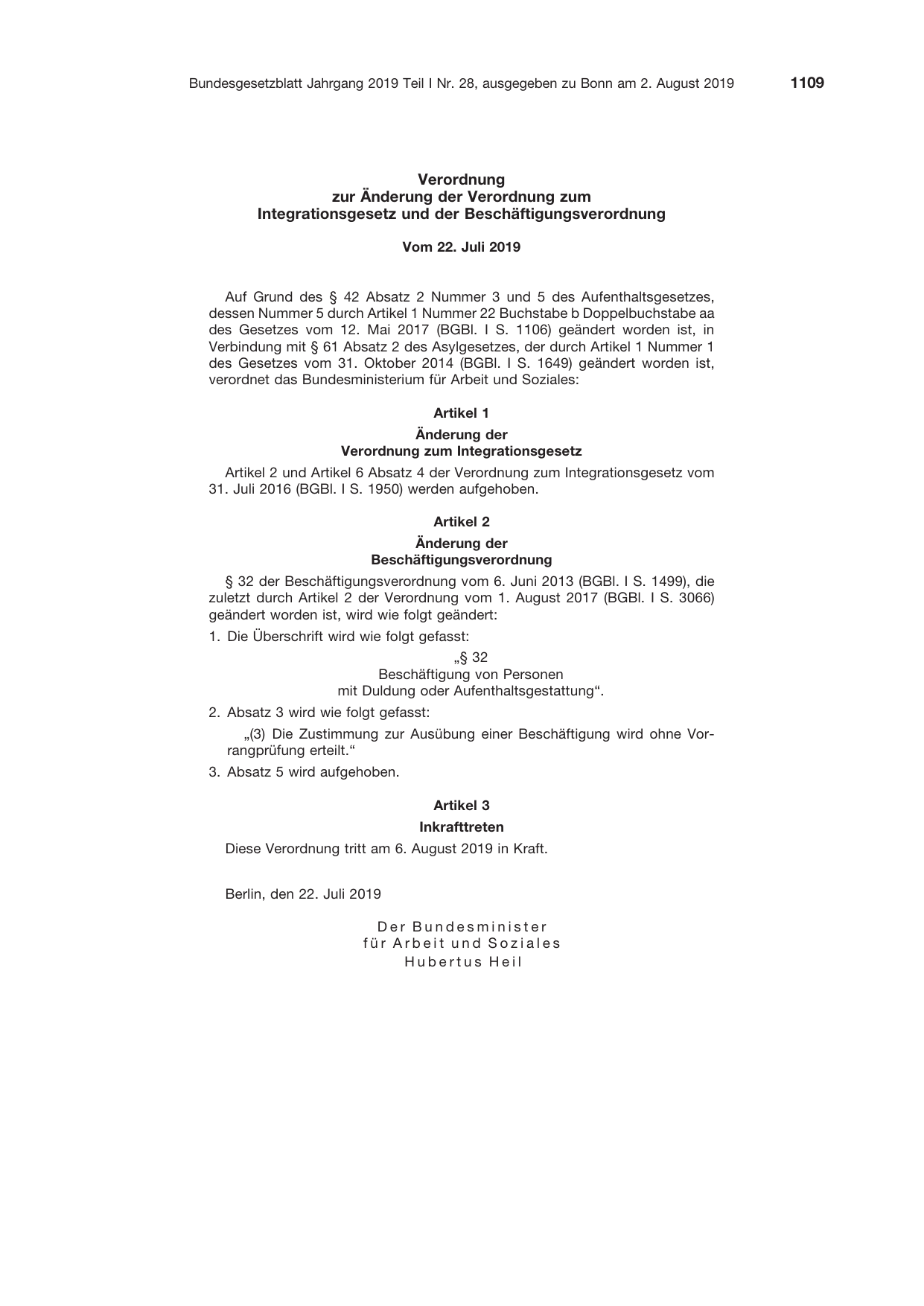 BGBl. 2019, Seite 1109 — Originalseite als Abbildung