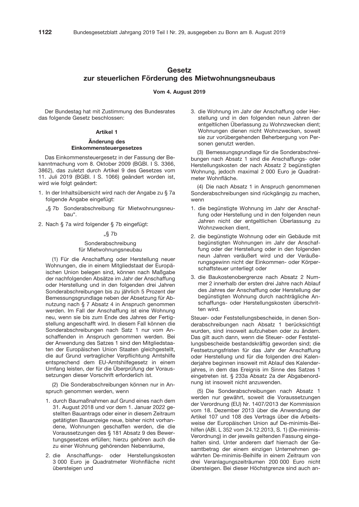 BGBl. 2019, Seite 1122 — Originalseite als Abbildung