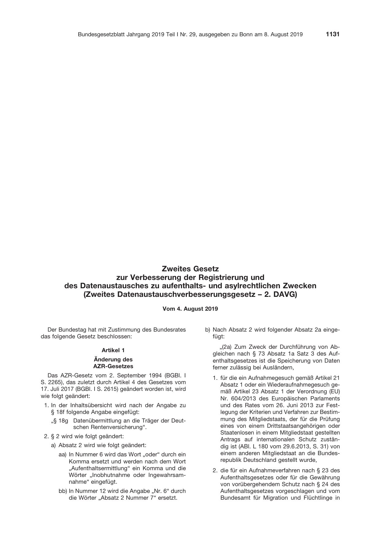BGBl. 2019, Seite 1131 — Originalseite als Abbildung