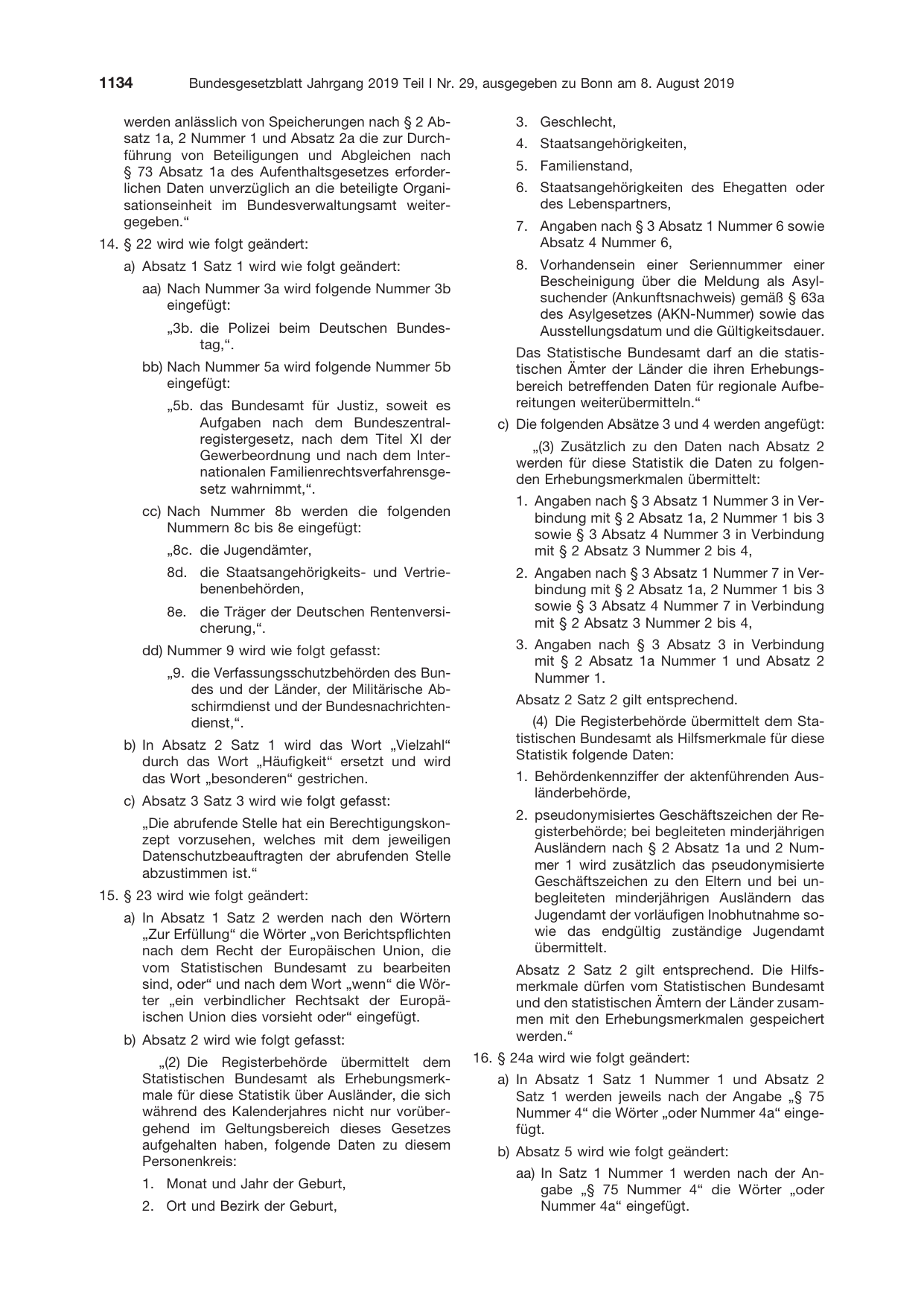 BGBl. 2019, Seite 1134 — Originalseite als Abbildung