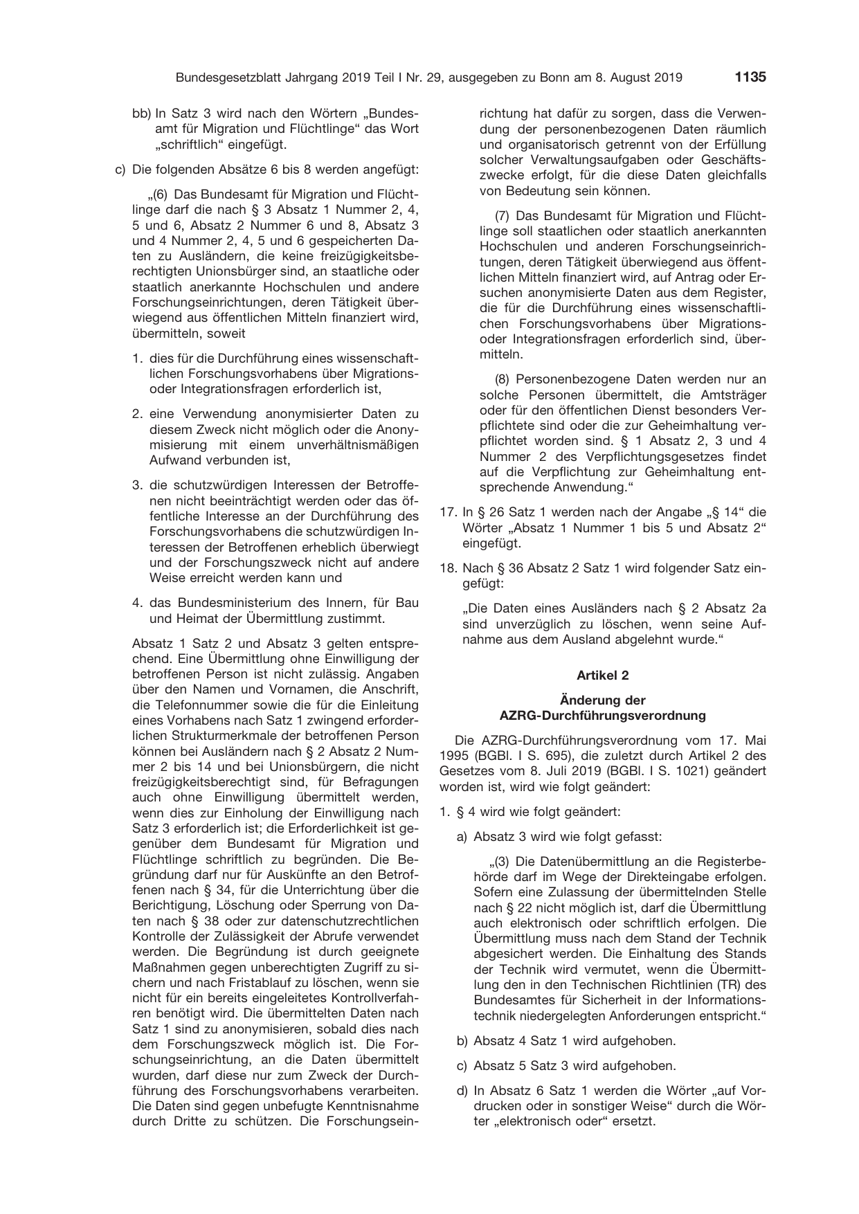 BGBl. 2019, Seite 1135 — Originalseite als Abbildung