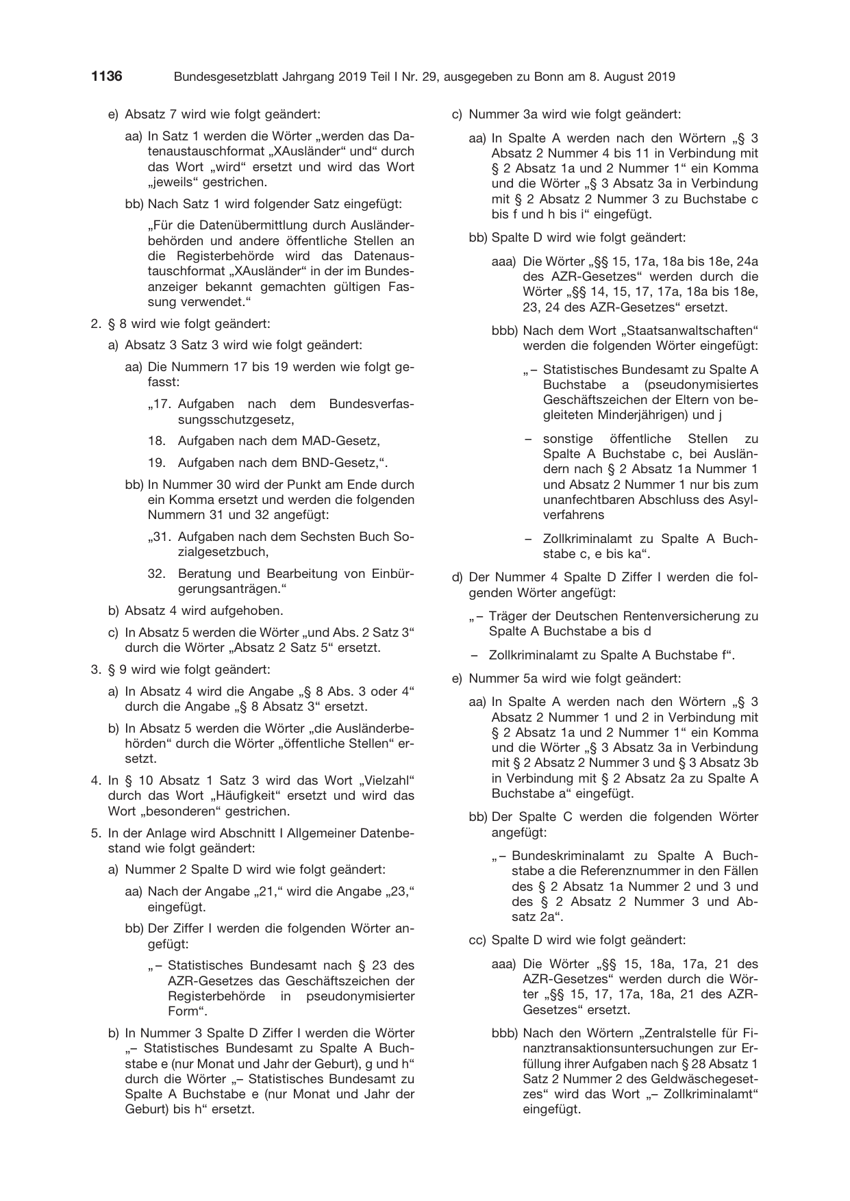 BGBl. 2019, Seite 1136 — Originalseite als Abbildung