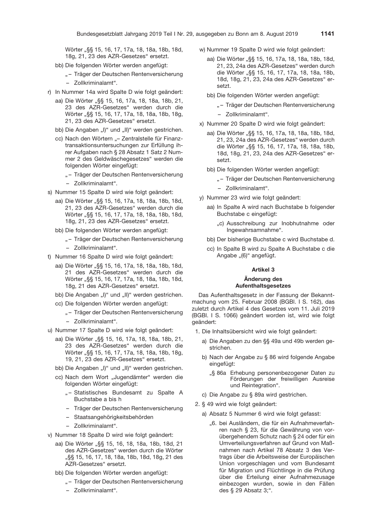 BGBl. 2019, Seite 1141 — Originalseite als Abbildung
