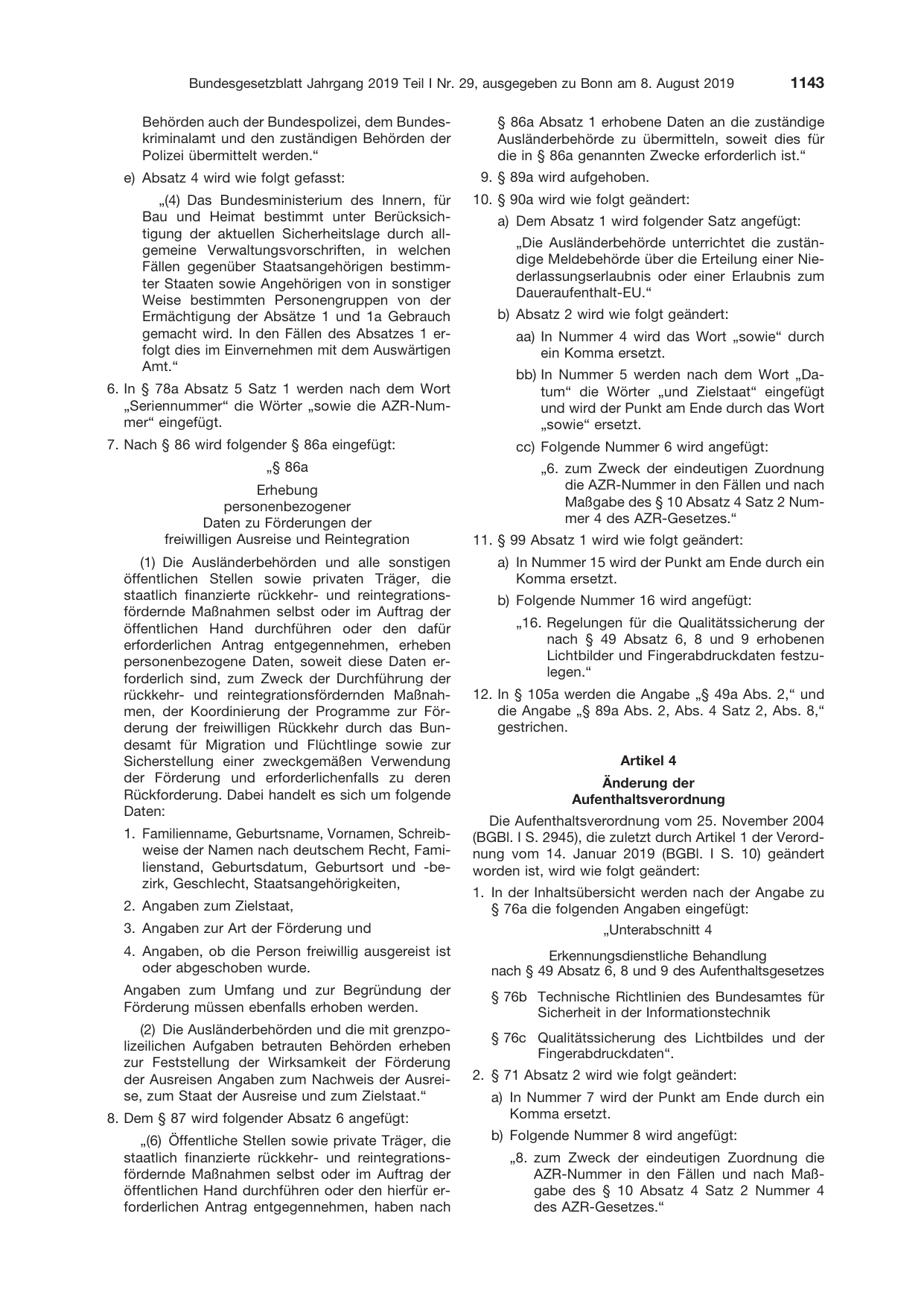 BGBl. 2019, Seite 1143 — Originalseite als Abbildung