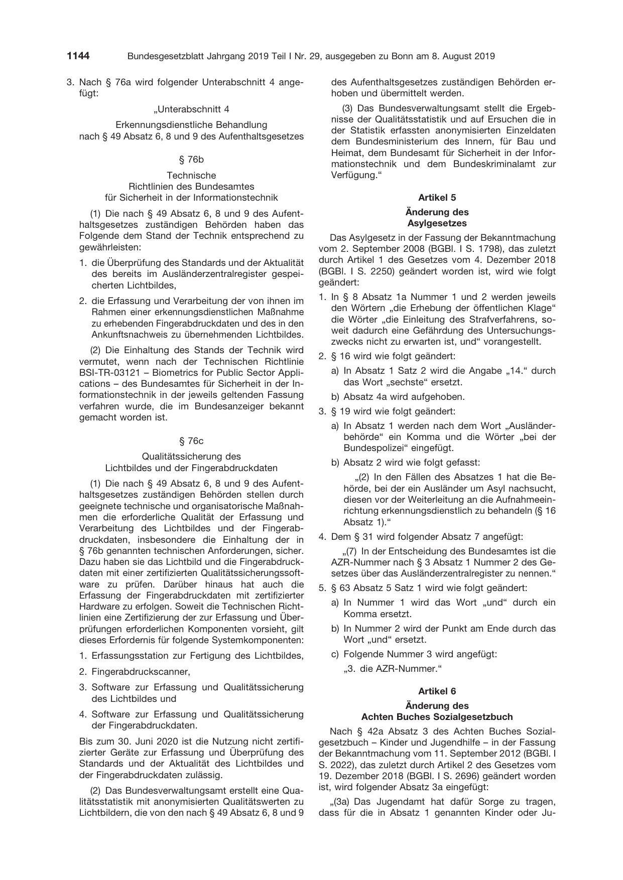 BGBl. 2019, Seite 1144 — Originalseite als Abbildung
