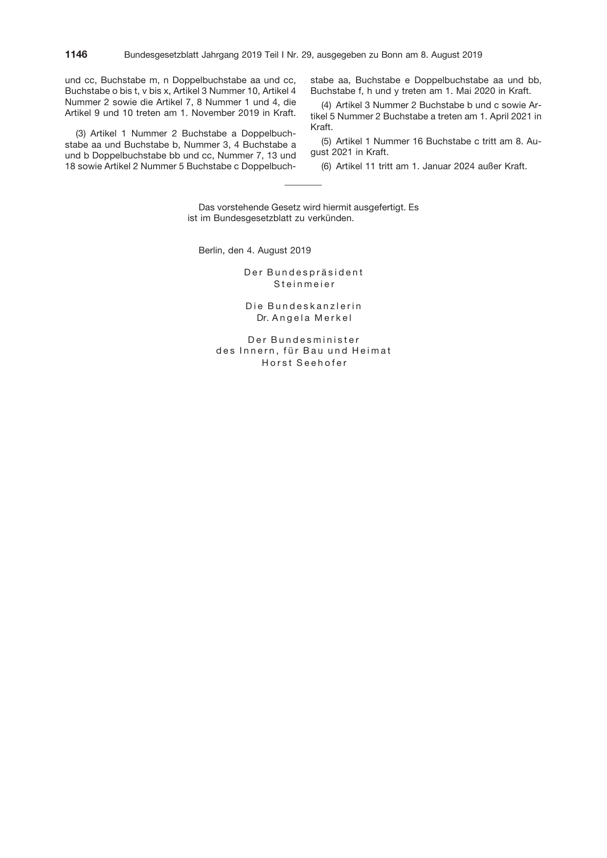 BGBl. 2019, Seite 1146 — Originalseite als Abbildung
