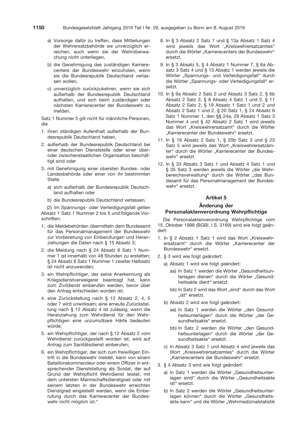 BGBl. 2019, Seite 1150 — Originalseite als Abbildung