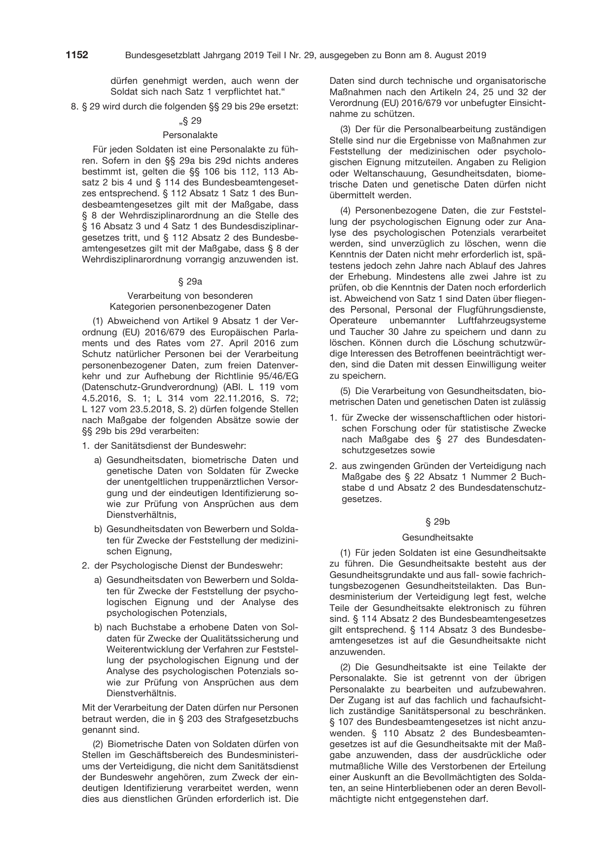BGBl. 2019, Seite 1152 — Originalseite als Abbildung