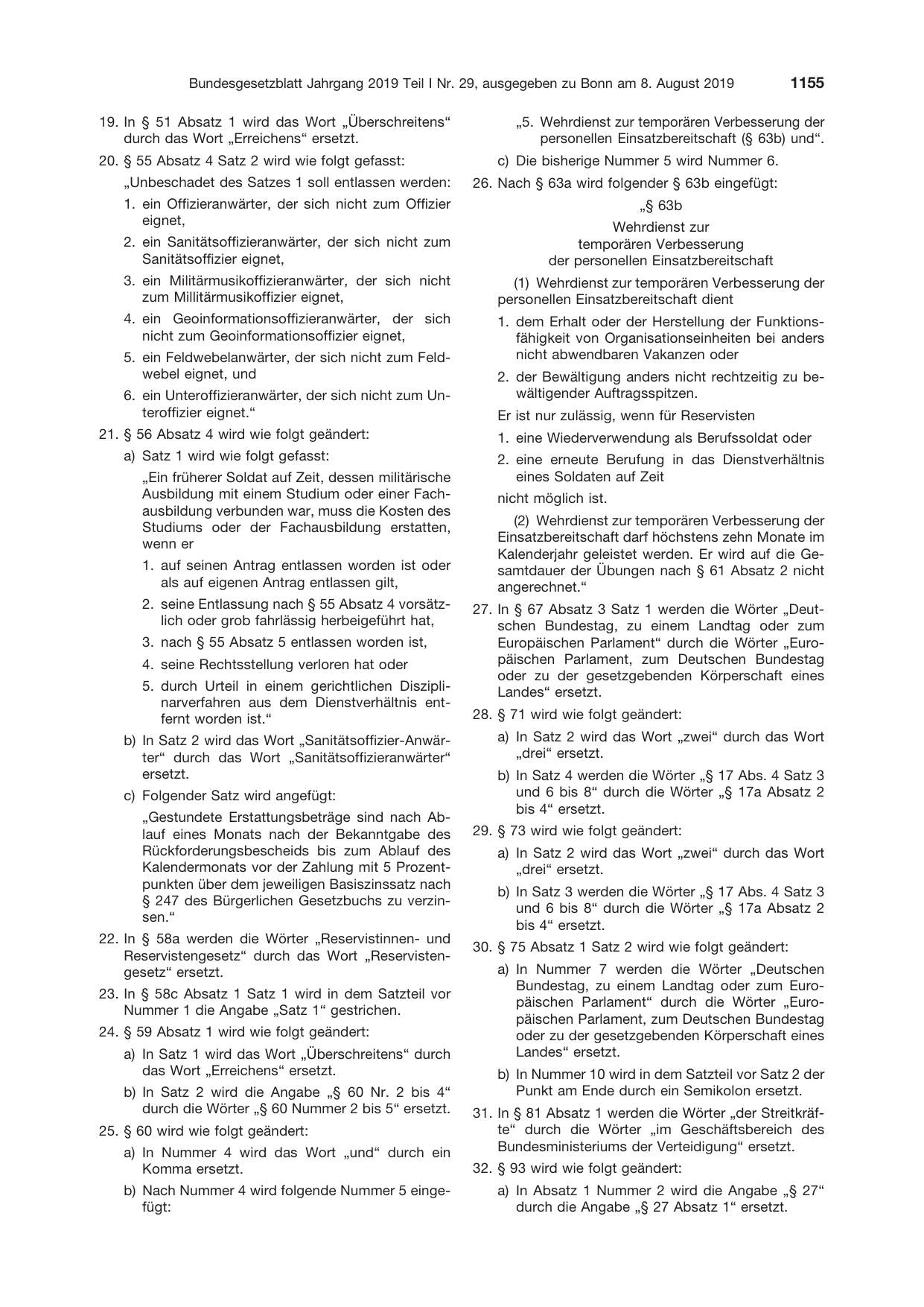 BGBl. 2019, Seite 1155 — Originalseite als Abbildung