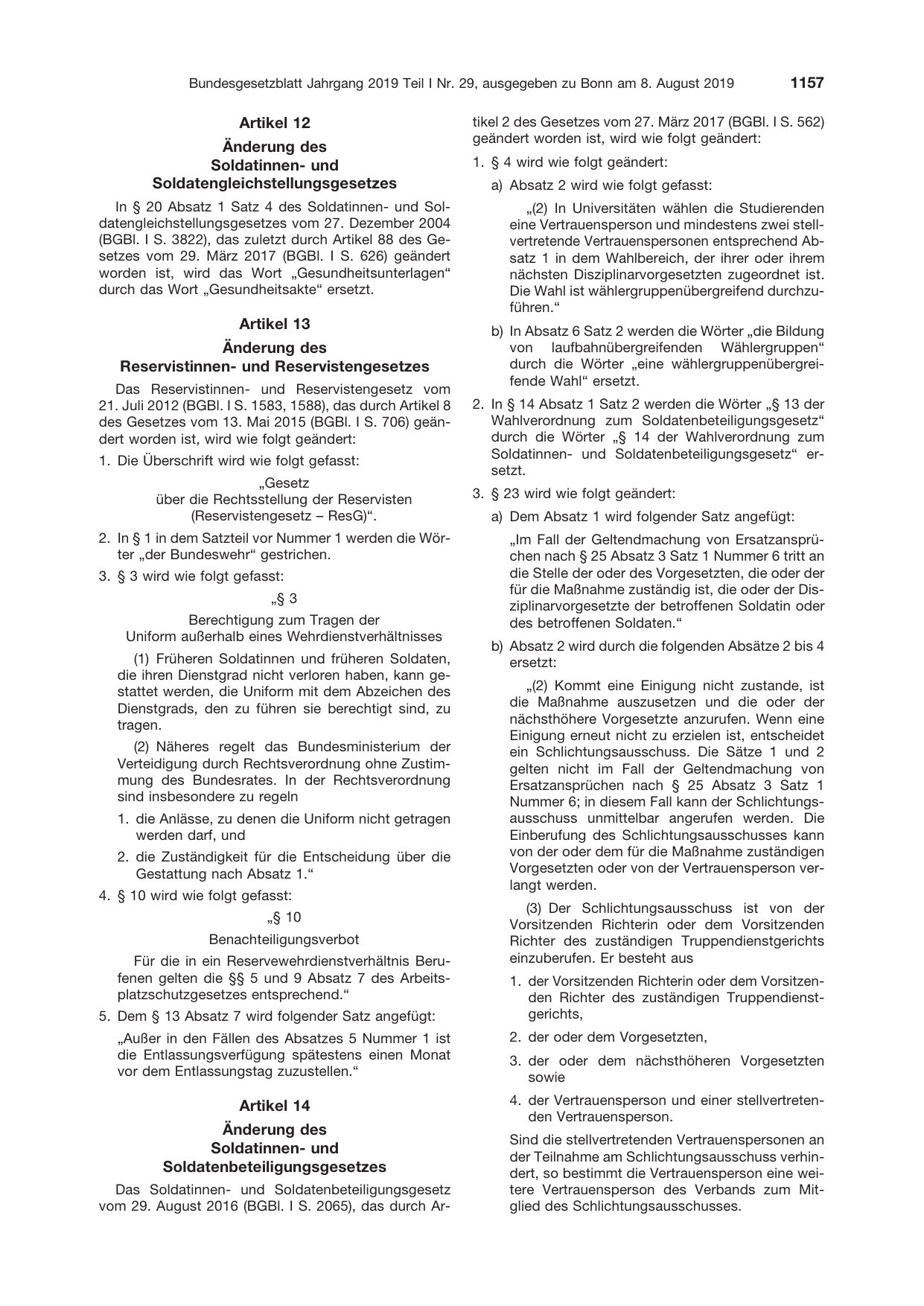 BGBl. 2019, Seite 1157 — Originalseite als Abbildung
