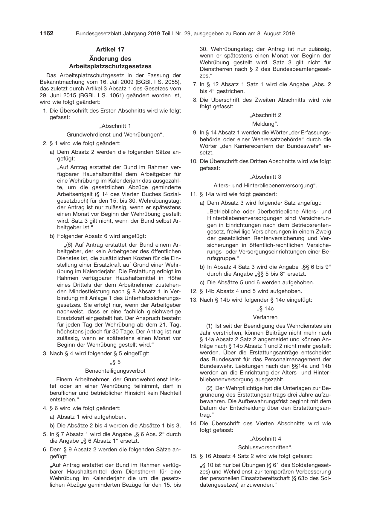 BGBl. 2019, Seite 1162 — Originalseite als Abbildung