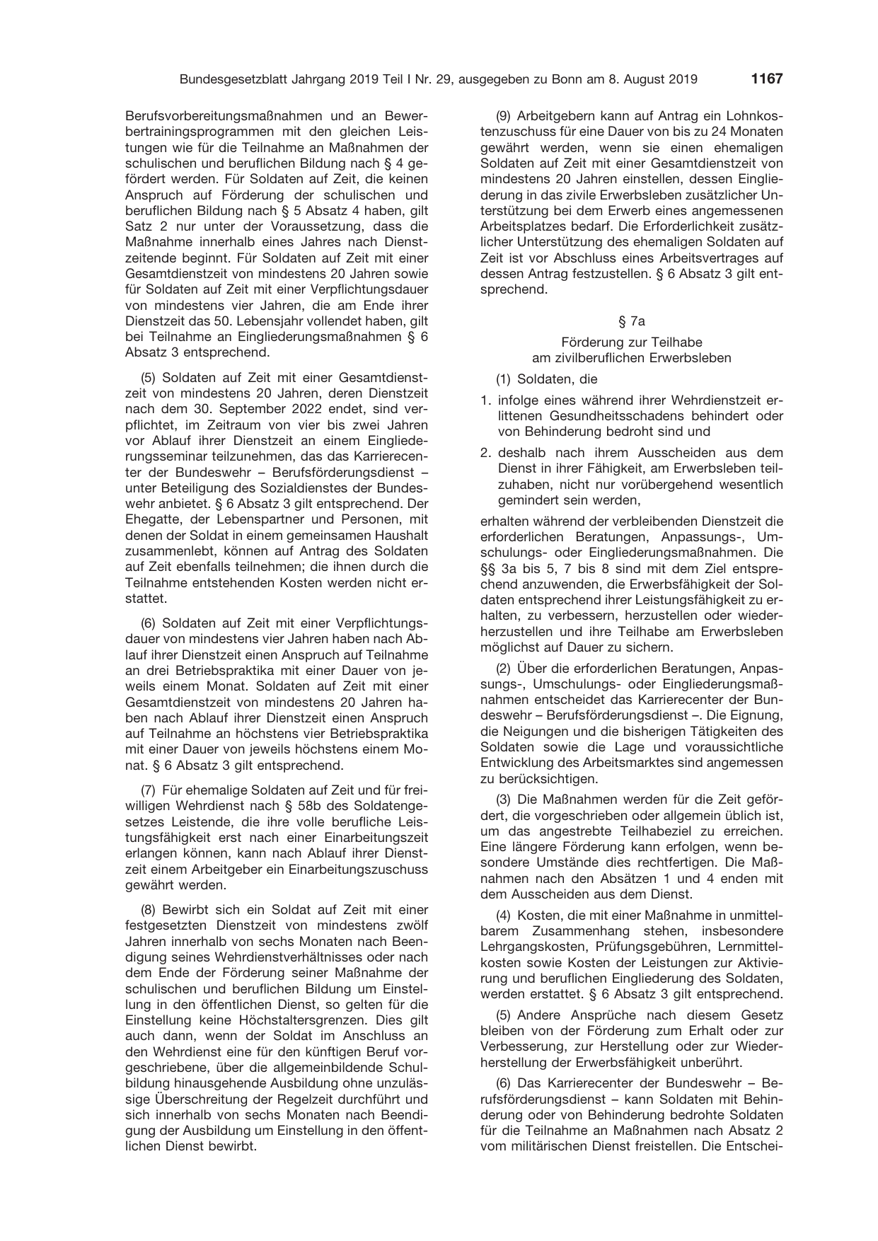 BGBl. 2019, Seite 1167 — Originalseite als Abbildung