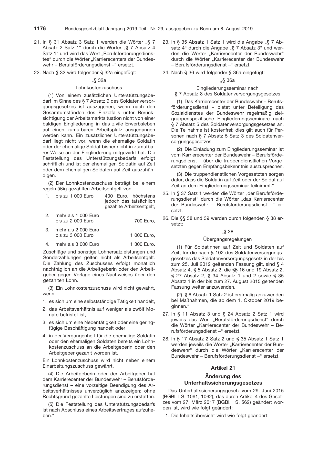 BGBl. 2019, Seite 1176 — Originalseite als Abbildung