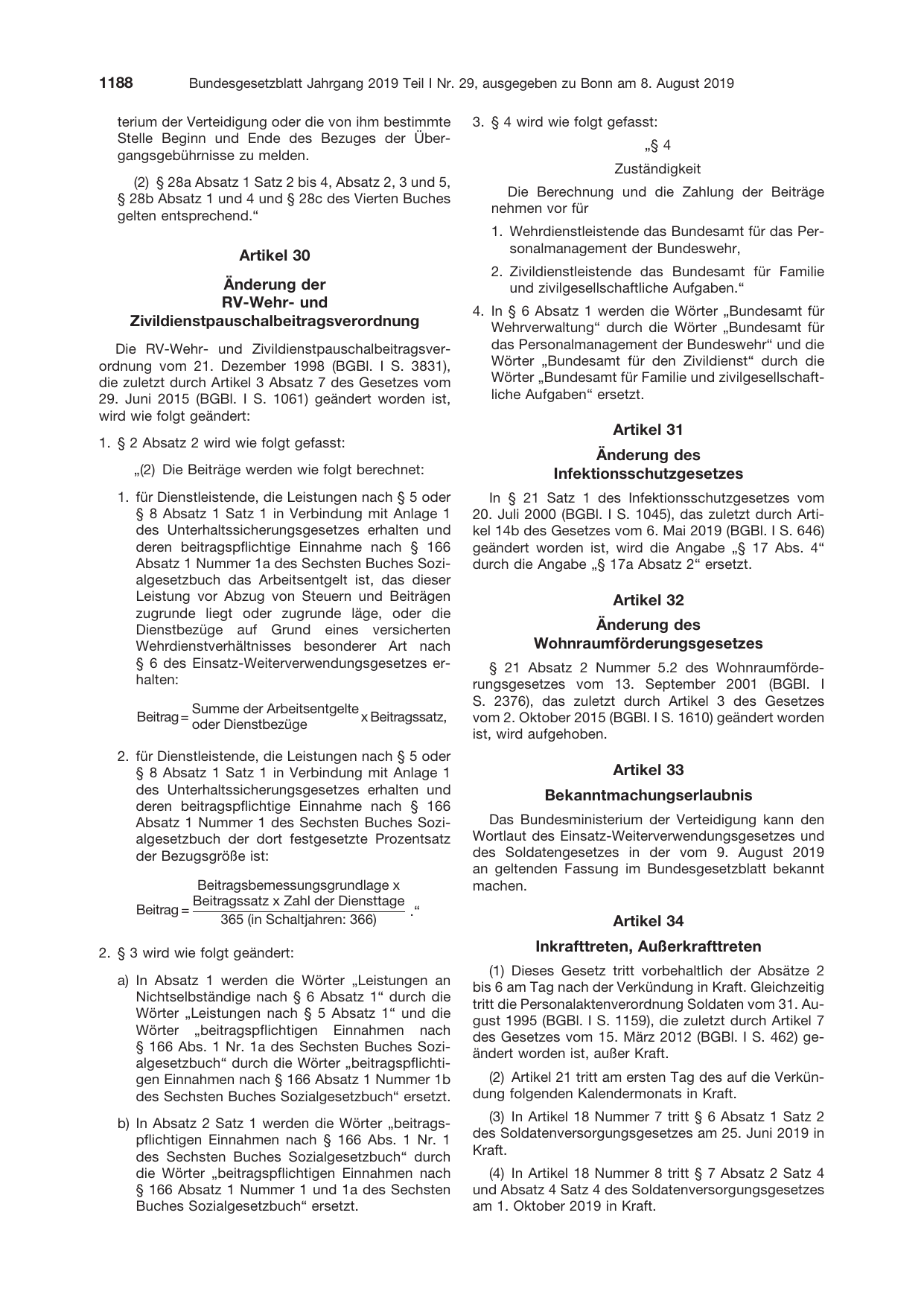 BGBl. 2019, Seite 1188 — Originalseite als Abbildung