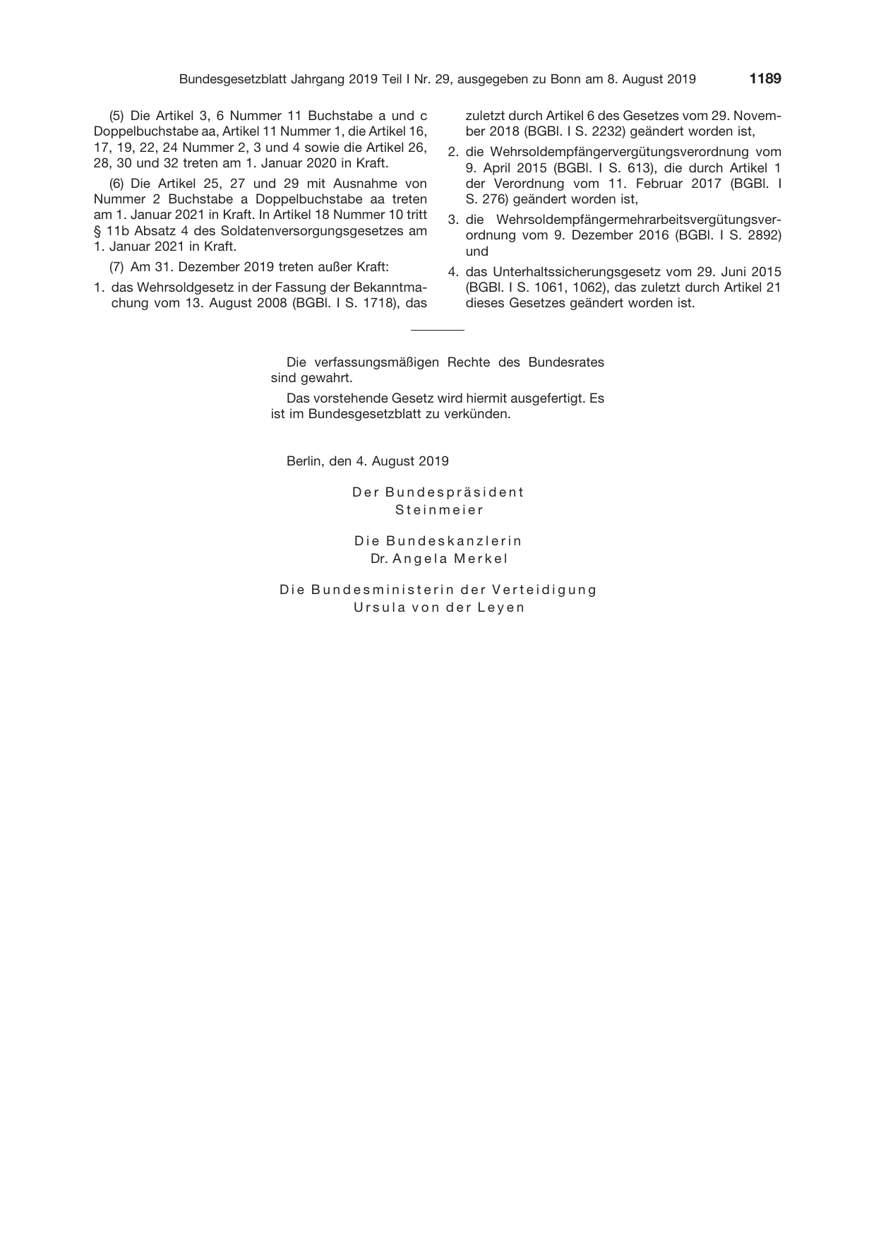 BGBl. 2019, Seite 1189 — Originalseite als Abbildung