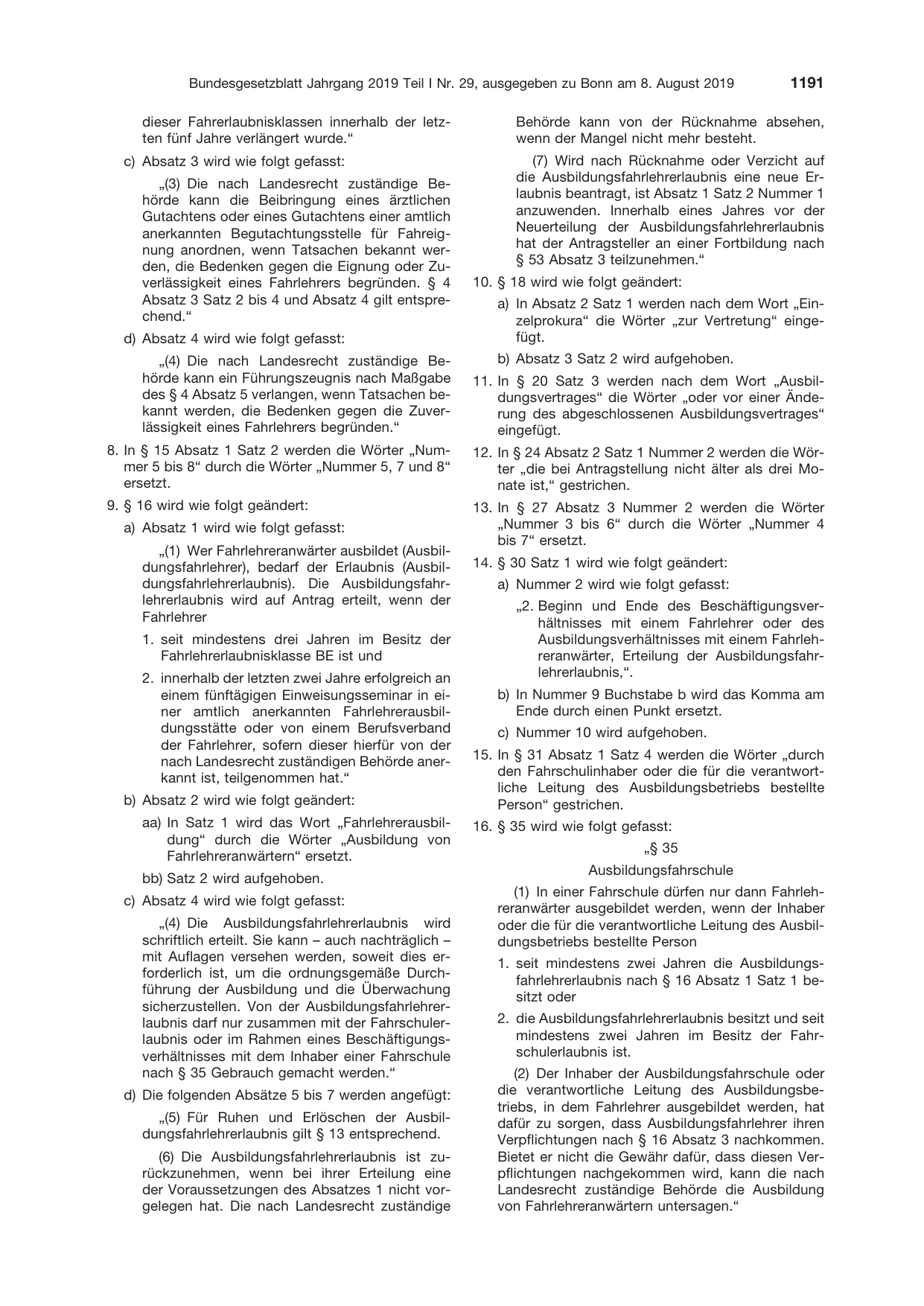 BGBl. 2019, Seite 1191 — Originalseite als Abbildung