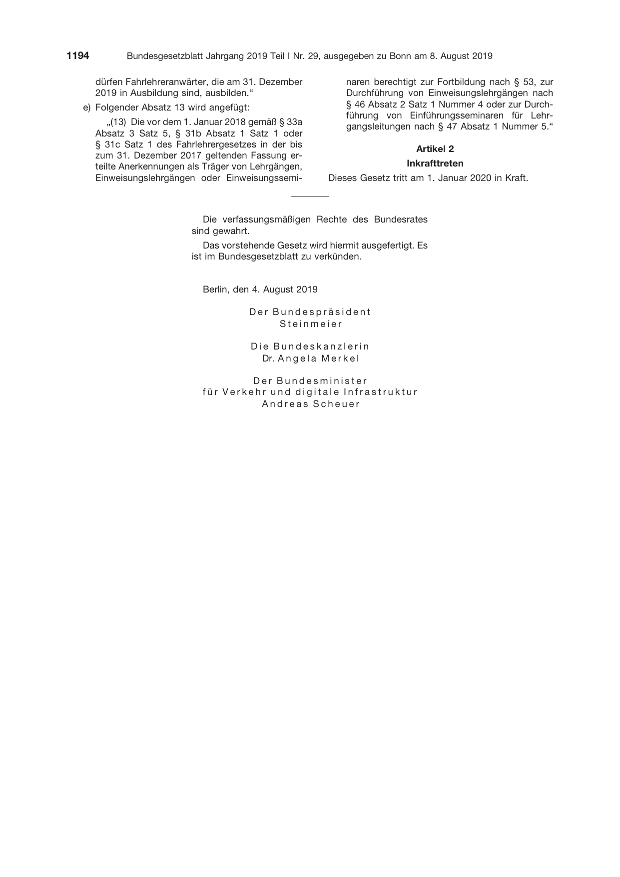 BGBl. 2019, Seite 1194 — Originalseite als Abbildung