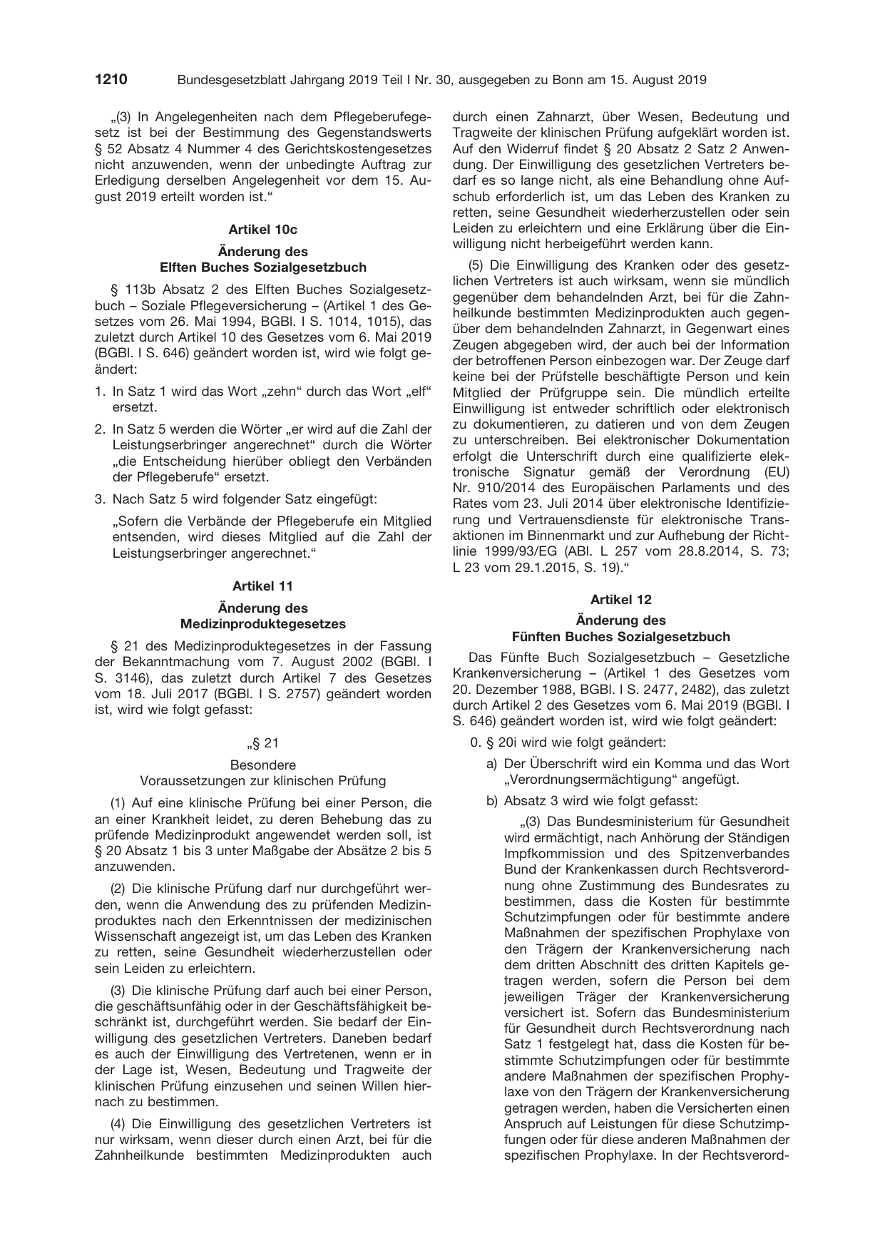 BGBl. 2019, Seite 1210 — Originalseite als Abbildung