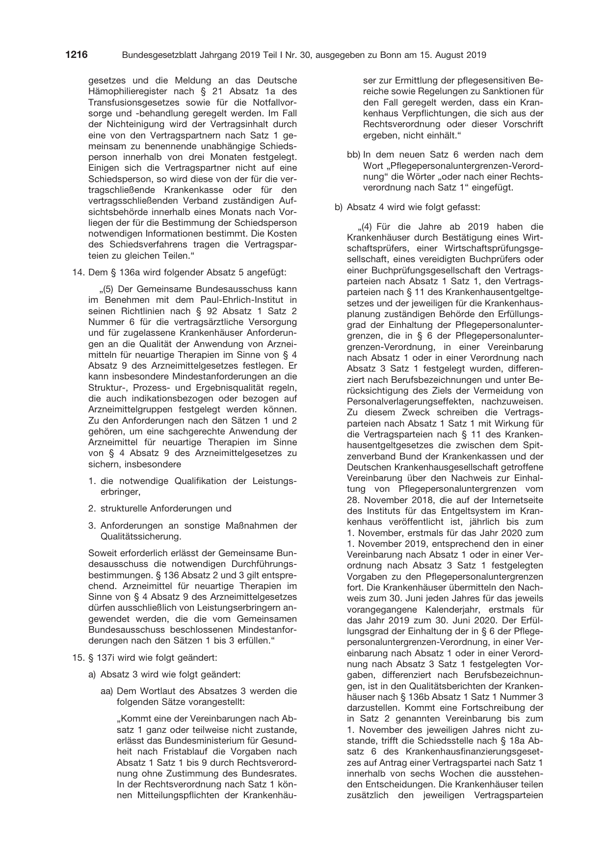 BGBl. 2019, Seite 1216 — Originalseite als Abbildung