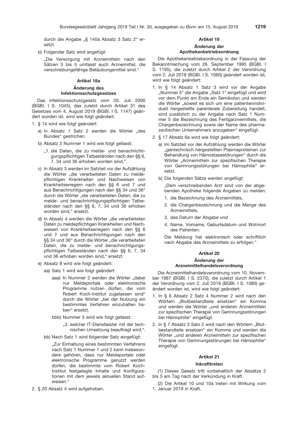 BGBl. 2019, Seite 1219 — Originalseite als Abbildung