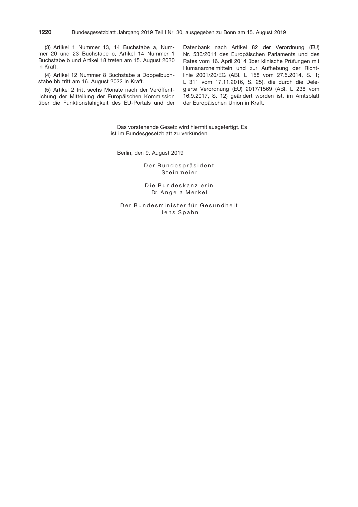 BGBl. 2019, Seite 1220 — Originalseite als Abbildung