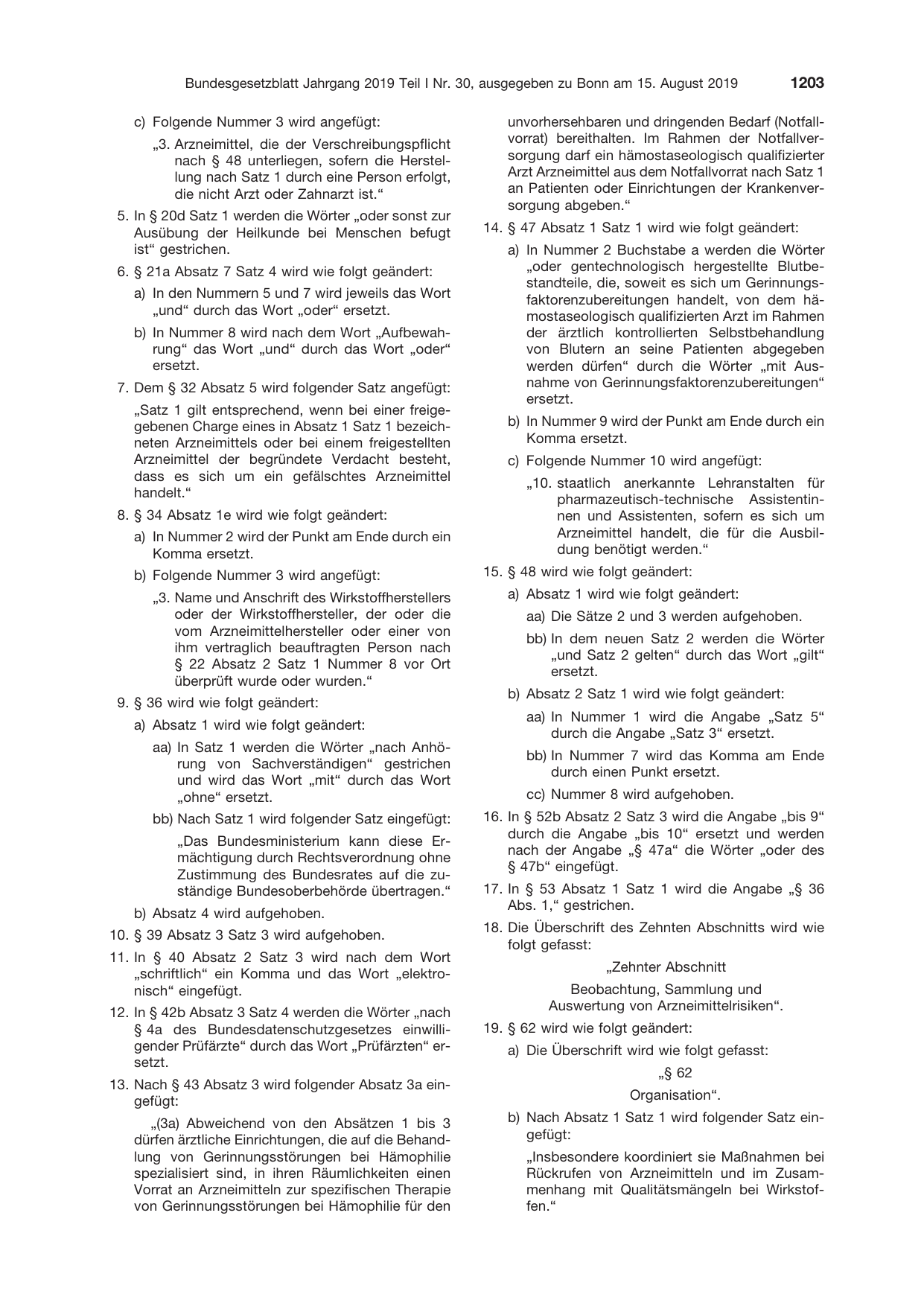 BGBl. 2019, Seite 1203 — Originalseite als Abbildung
