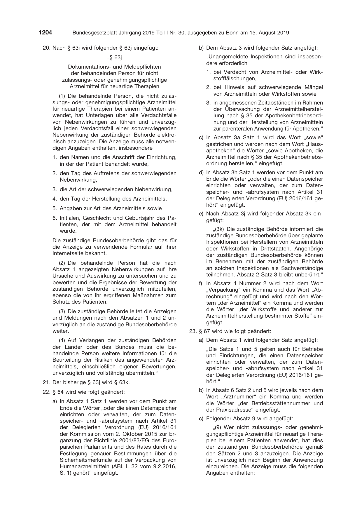 BGBl. 2019, Seite 1204 — Originalseite als Abbildung
