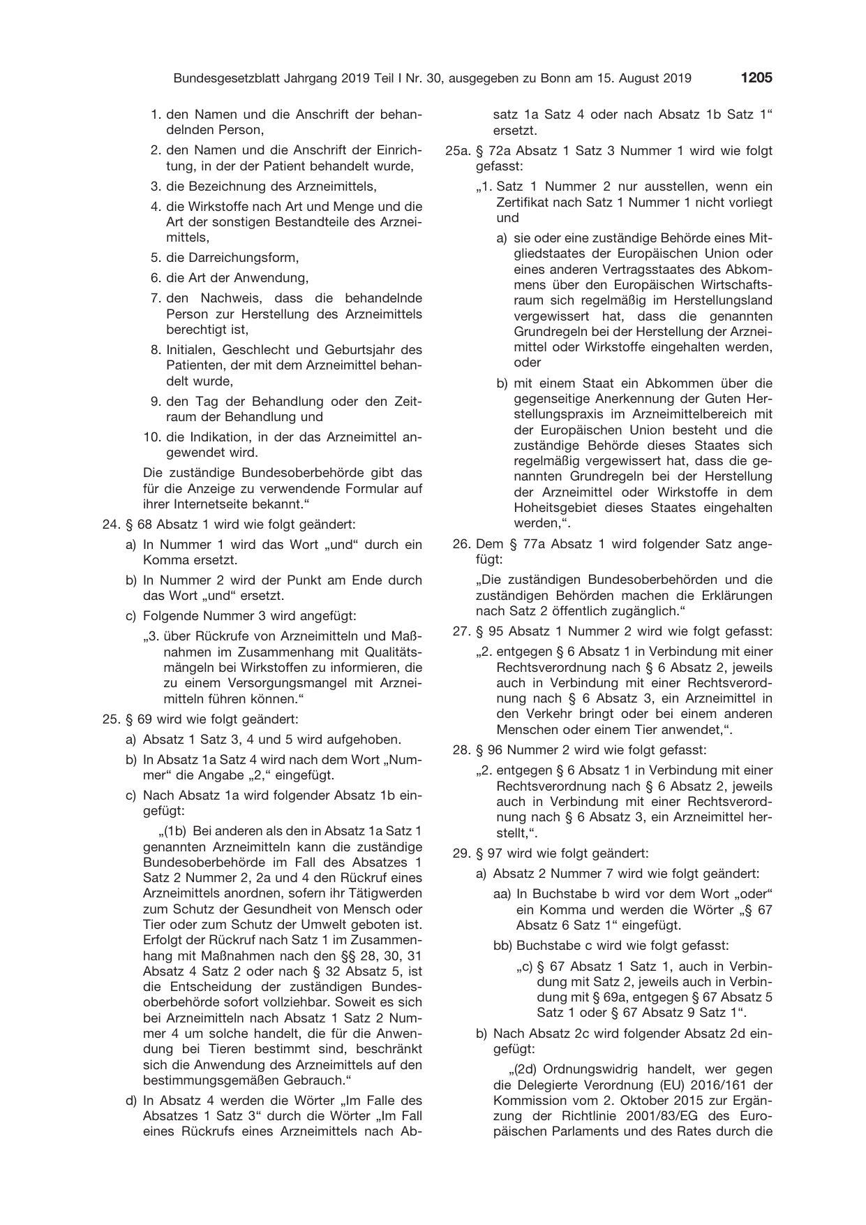 BGBl. 2019, Seite 1205 — Originalseite als Abbildung