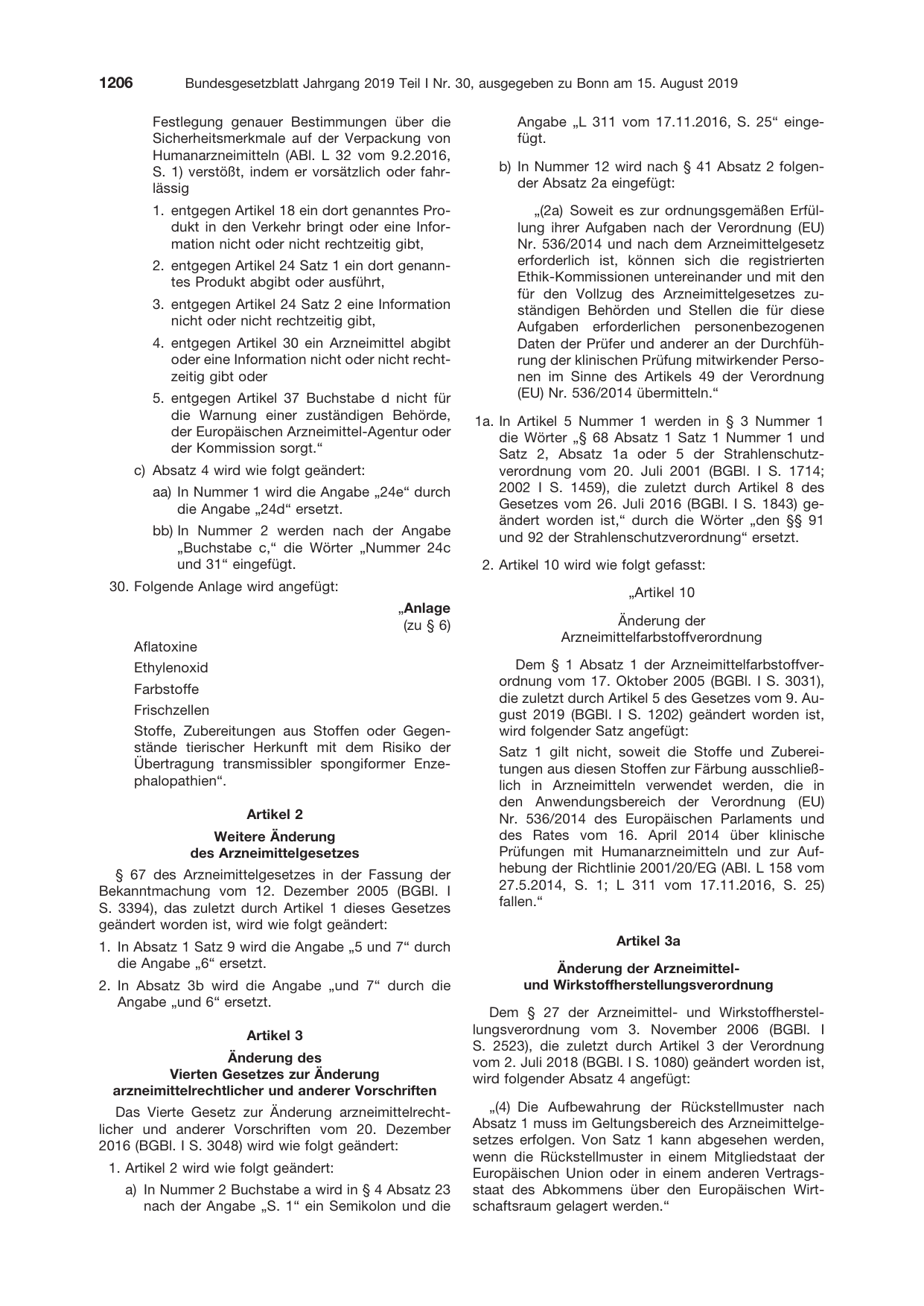 BGBl. 2019, Seite 1206 — Originalseite als Abbildung