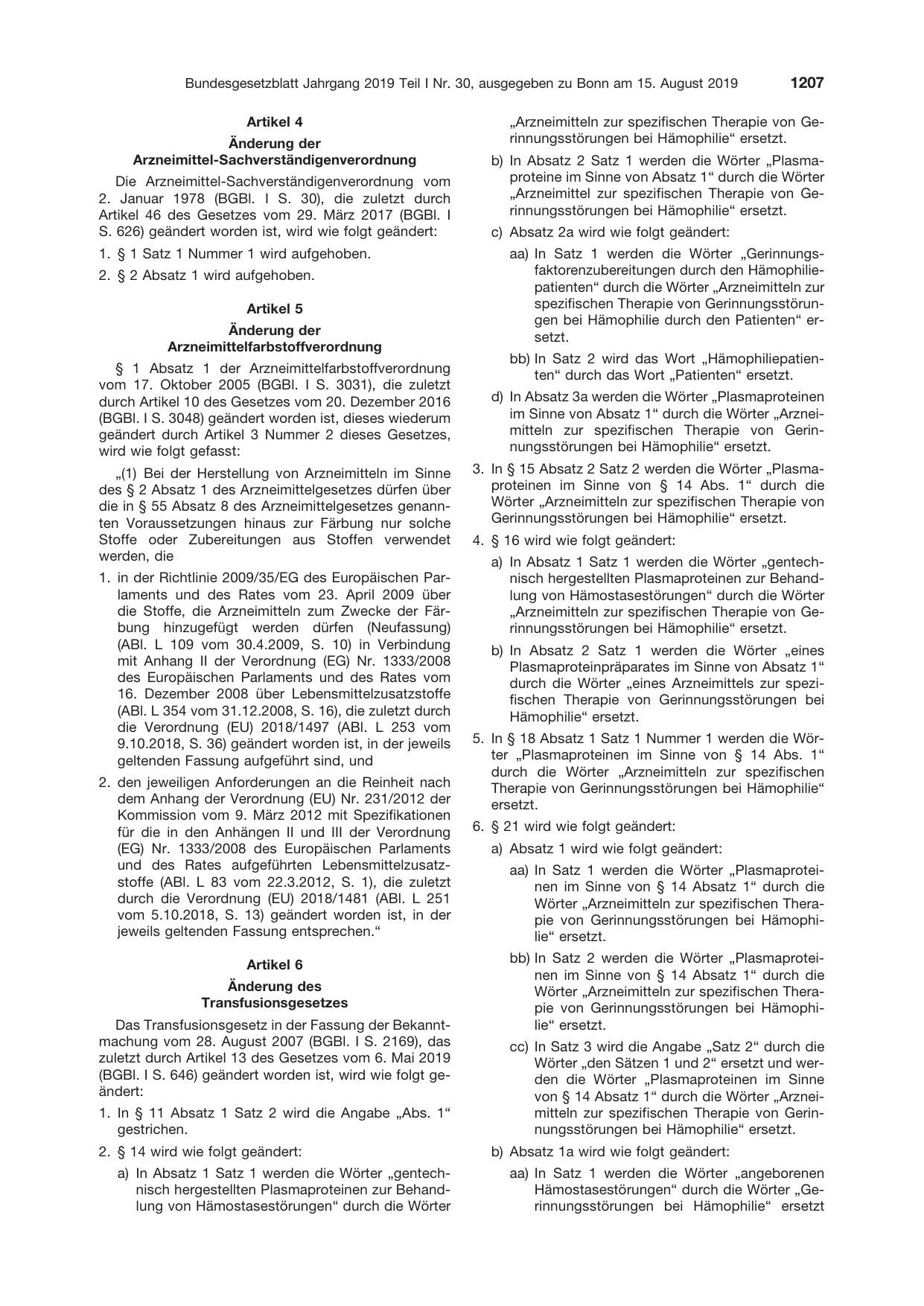 BGBl. 2019, Seite 1207 — Originalseite als Abbildung