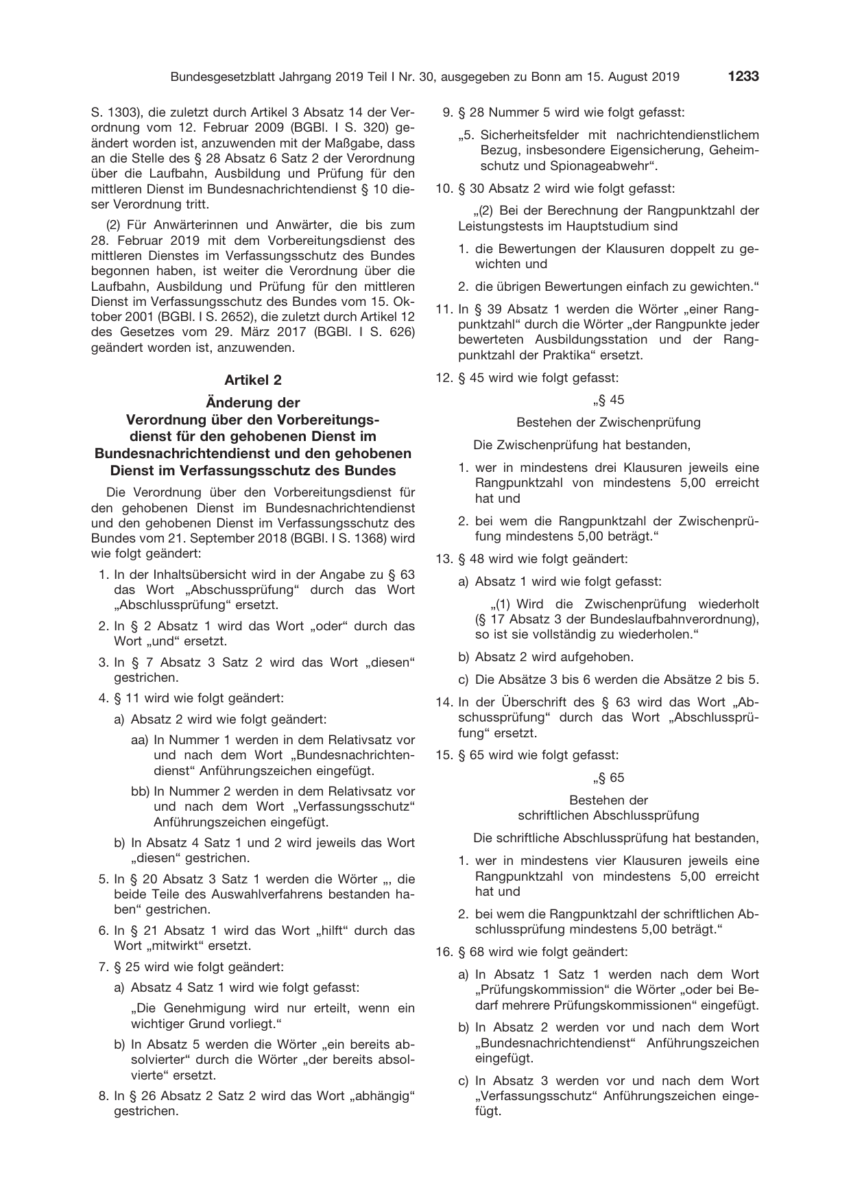 BGBl. 2019, Seite 1233 — Originalseite als Abbildung