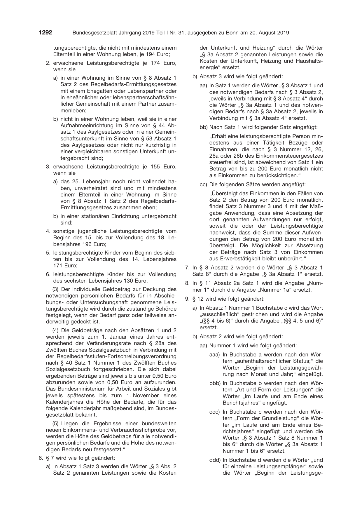 BGBl. 2019, Seite 1292 — Originalseite als Abbildung