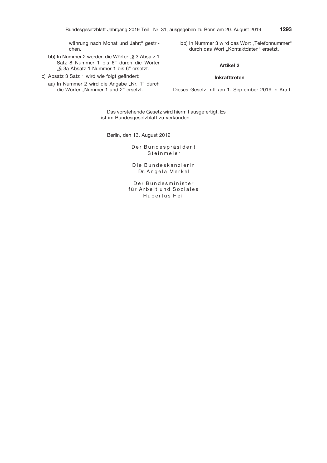 BGBl. 2019, Seite 1293 — Originalseite als Abbildung