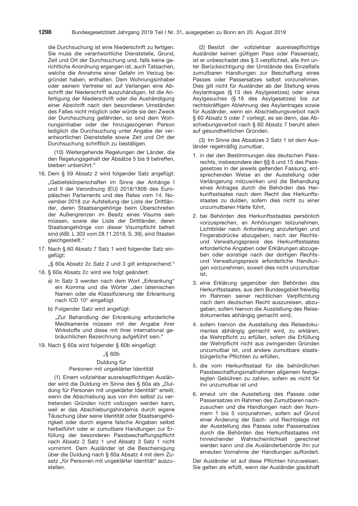 BGBl. 2019, Seite 1298 — Originalseite als Abbildung