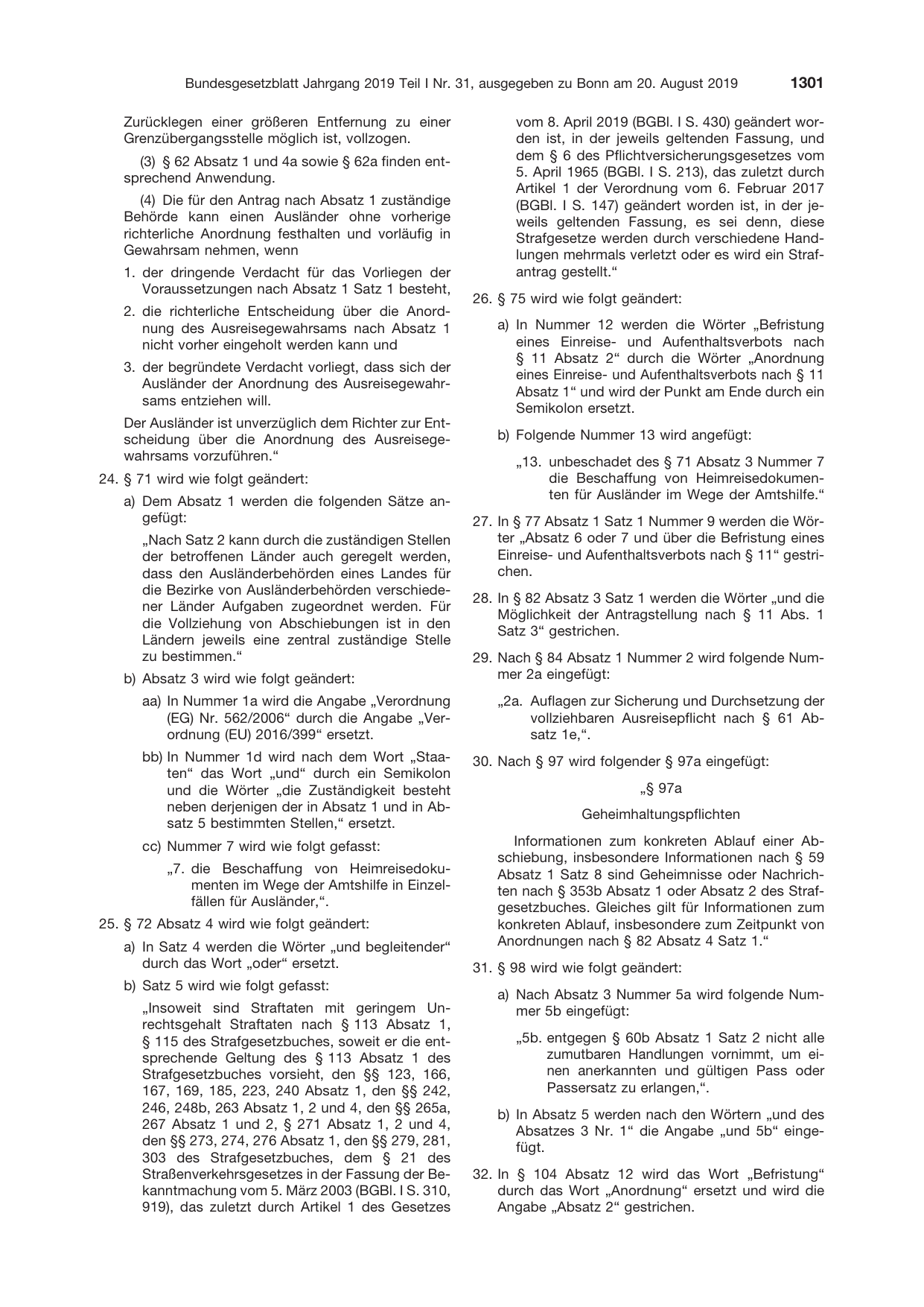 BGBl. 2019, Seite 1301 — Originalseite als Abbildung