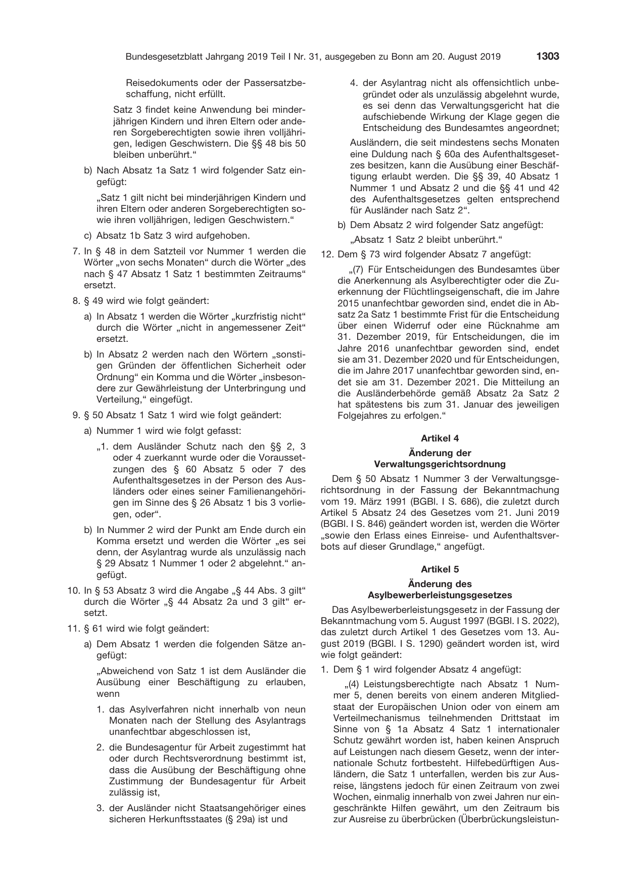 BGBl. 2019, Seite 1303 — Originalseite als Abbildung