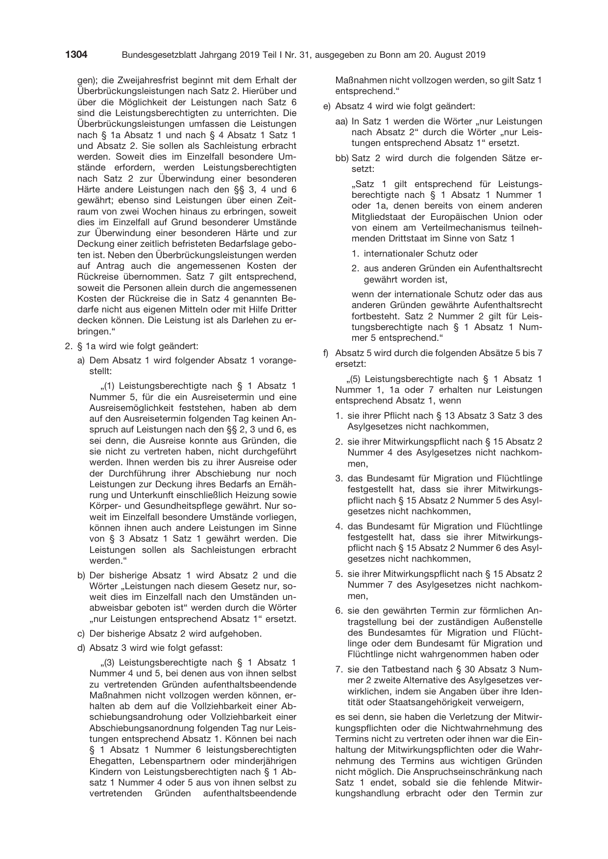 BGBl. 2019, Seite 1304 — Originalseite als Abbildung