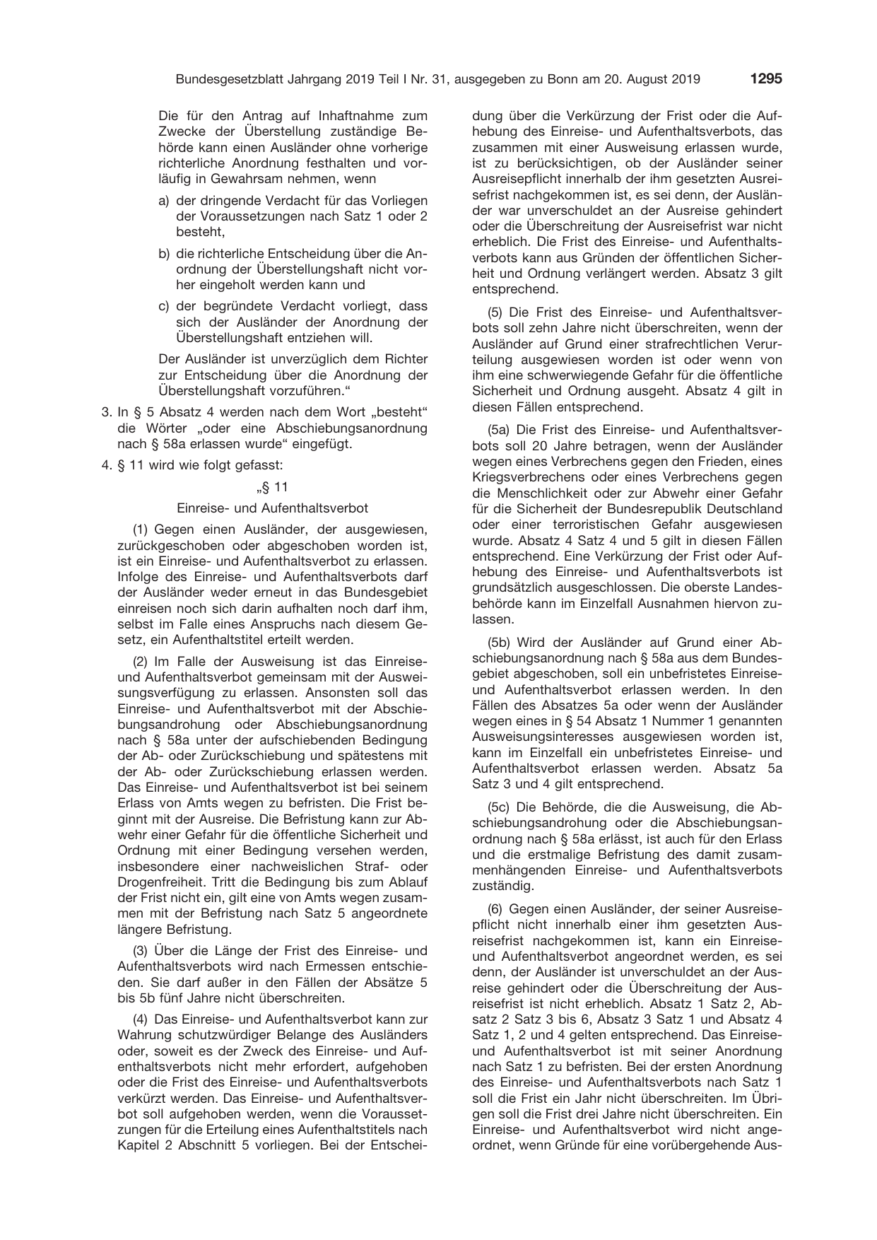 BGBl. 2019, Seite 1295 — Originalseite als Abbildung