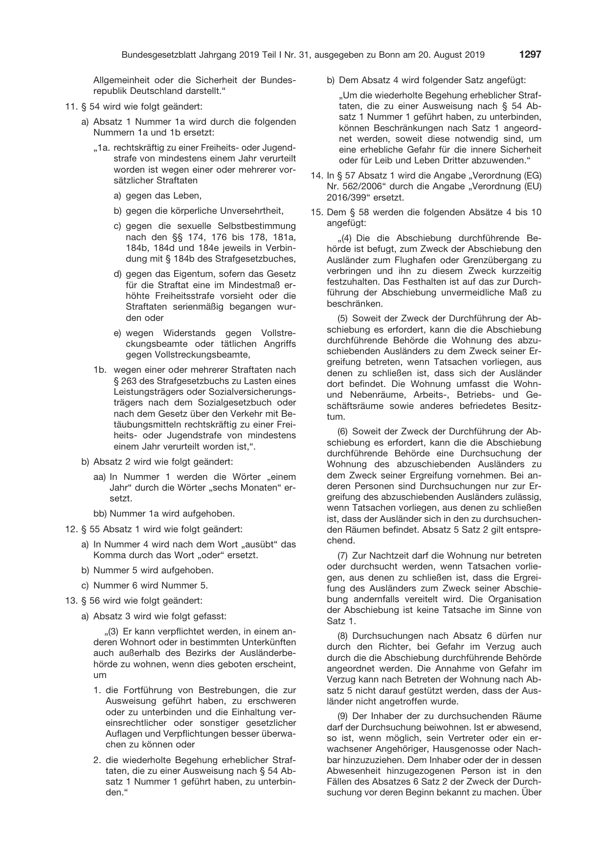 BGBl. 2019, Seite 1297 — Originalseite als Abbildung