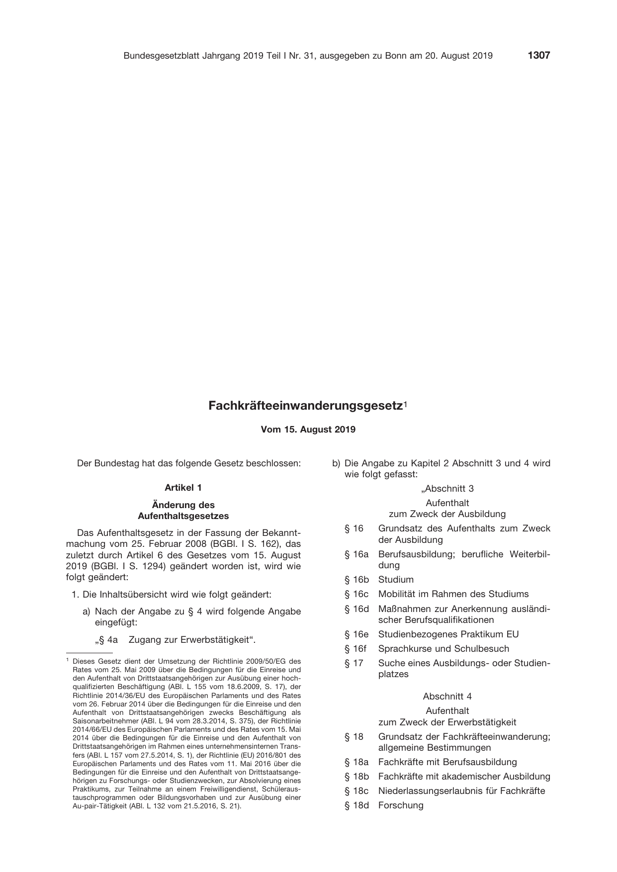 BGBl. 2019, Seite 1307 — Originalseite als Abbildung