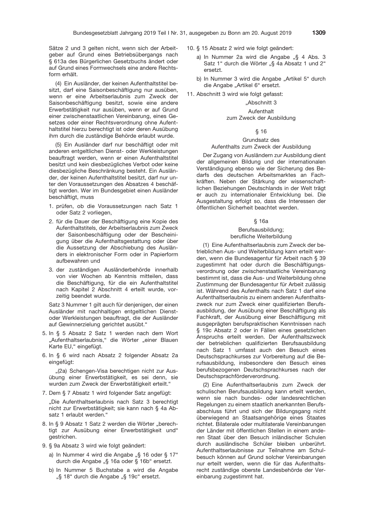 BGBl. 2019, Seite 1309 — Originalseite als Abbildung