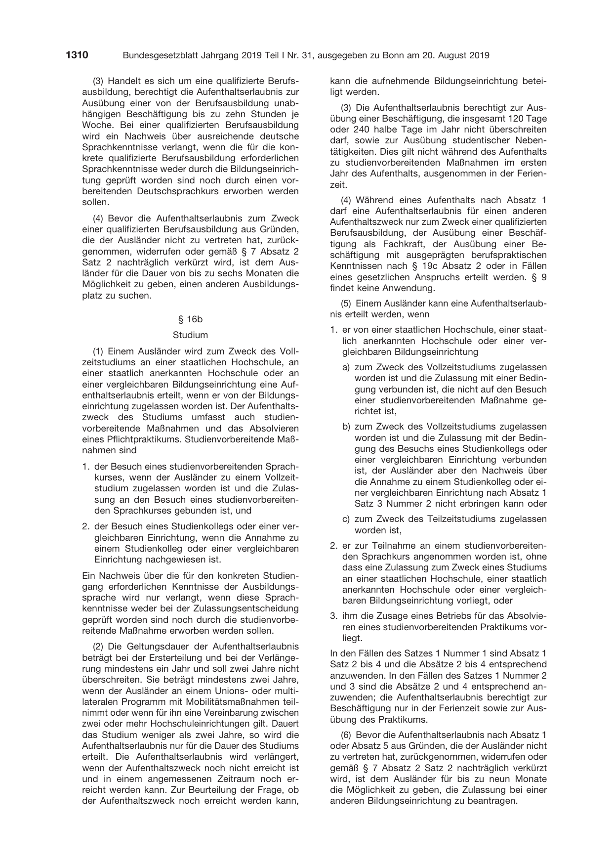 BGBl. 2019, Seite 1310 — Originalseite als Abbildung