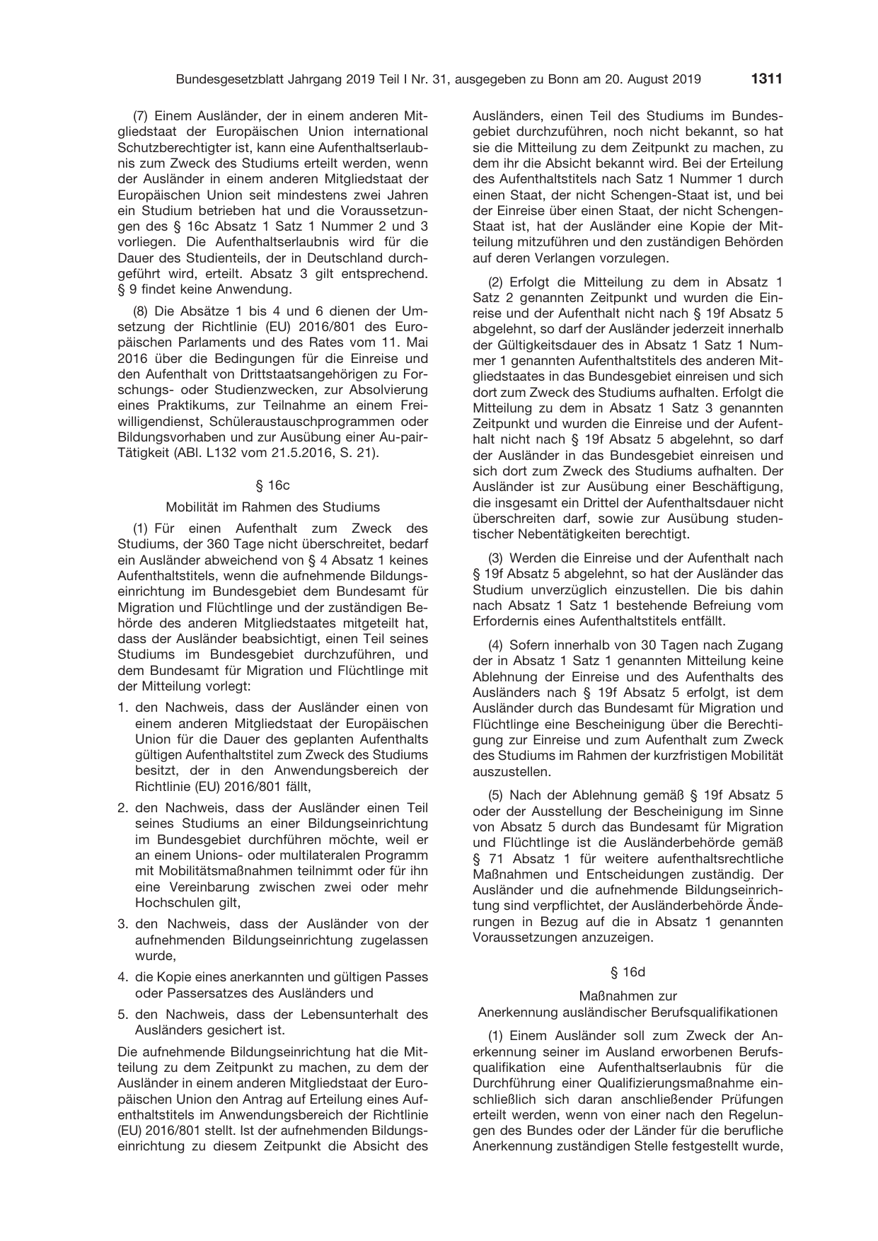 BGBl. 2019, Seite 1311 — Originalseite als Abbildung