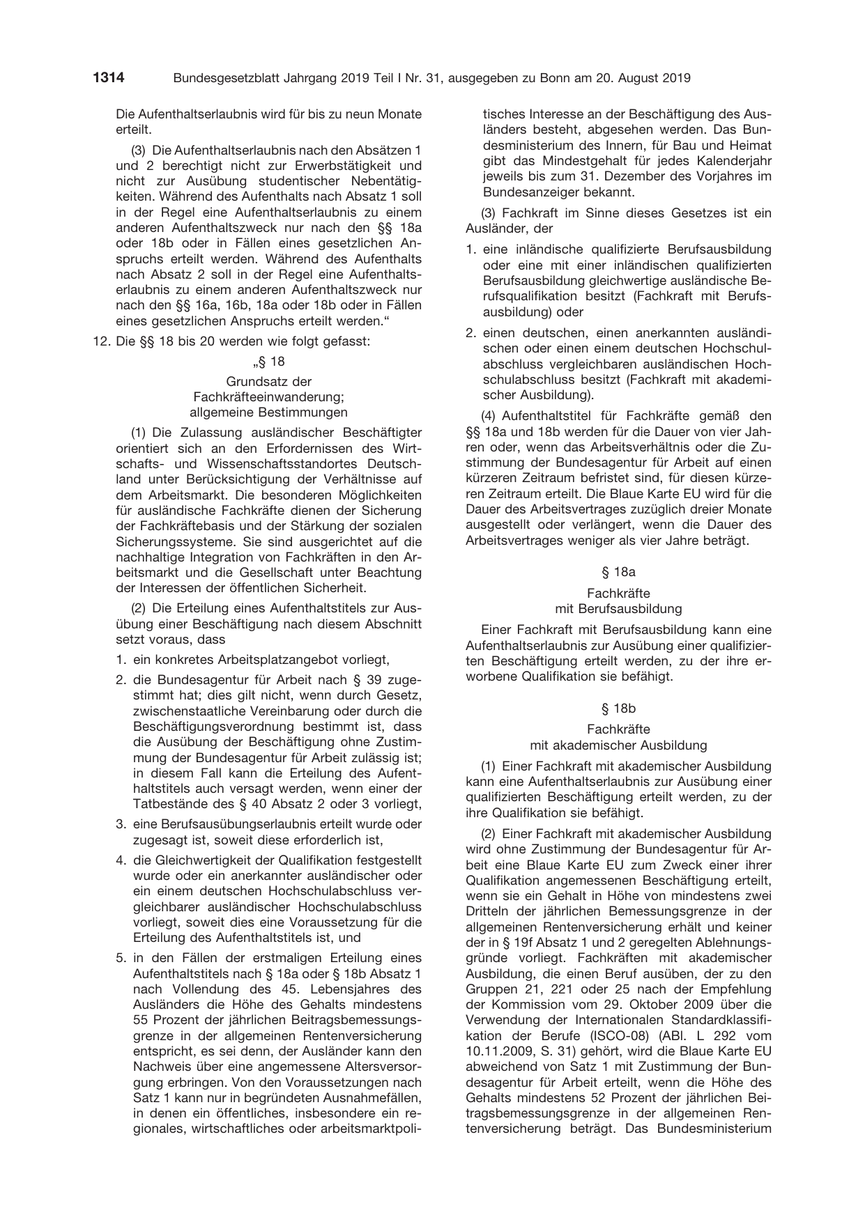 BGBl. 2019, Seite 1314 — Originalseite als Abbildung