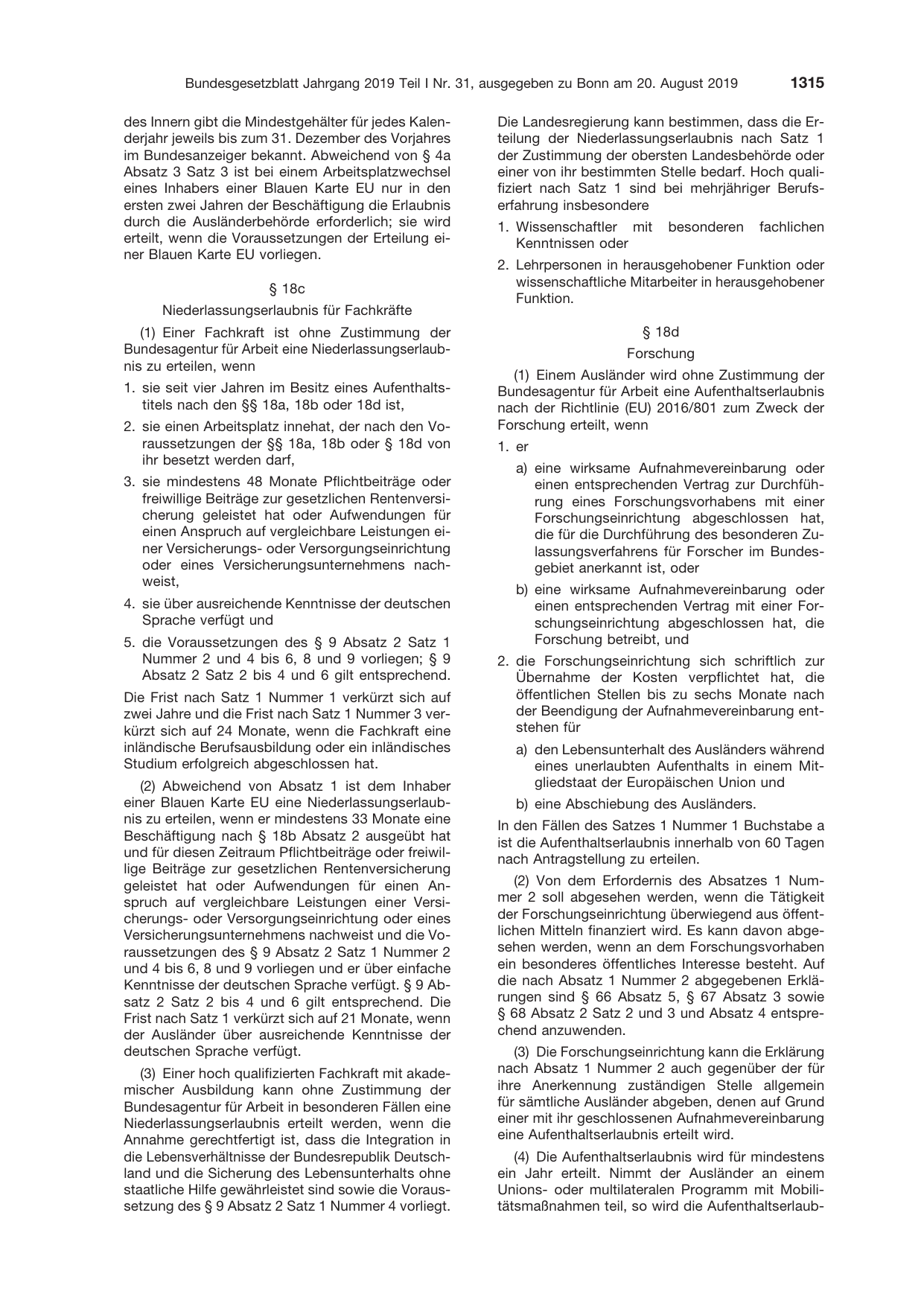 BGBl. 2019, Seite 1315 — Originalseite als Abbildung