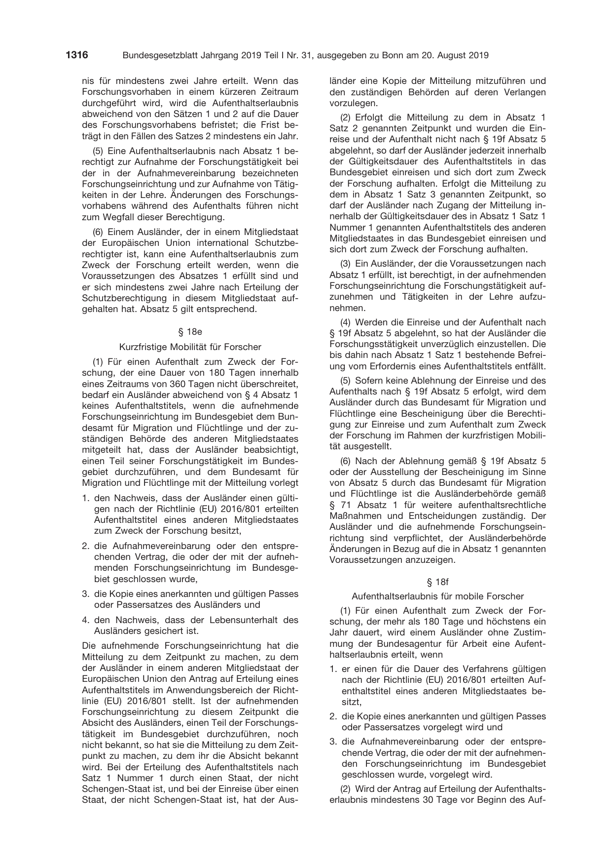 BGBl. 2019, Seite 1316 — Originalseite als Abbildung