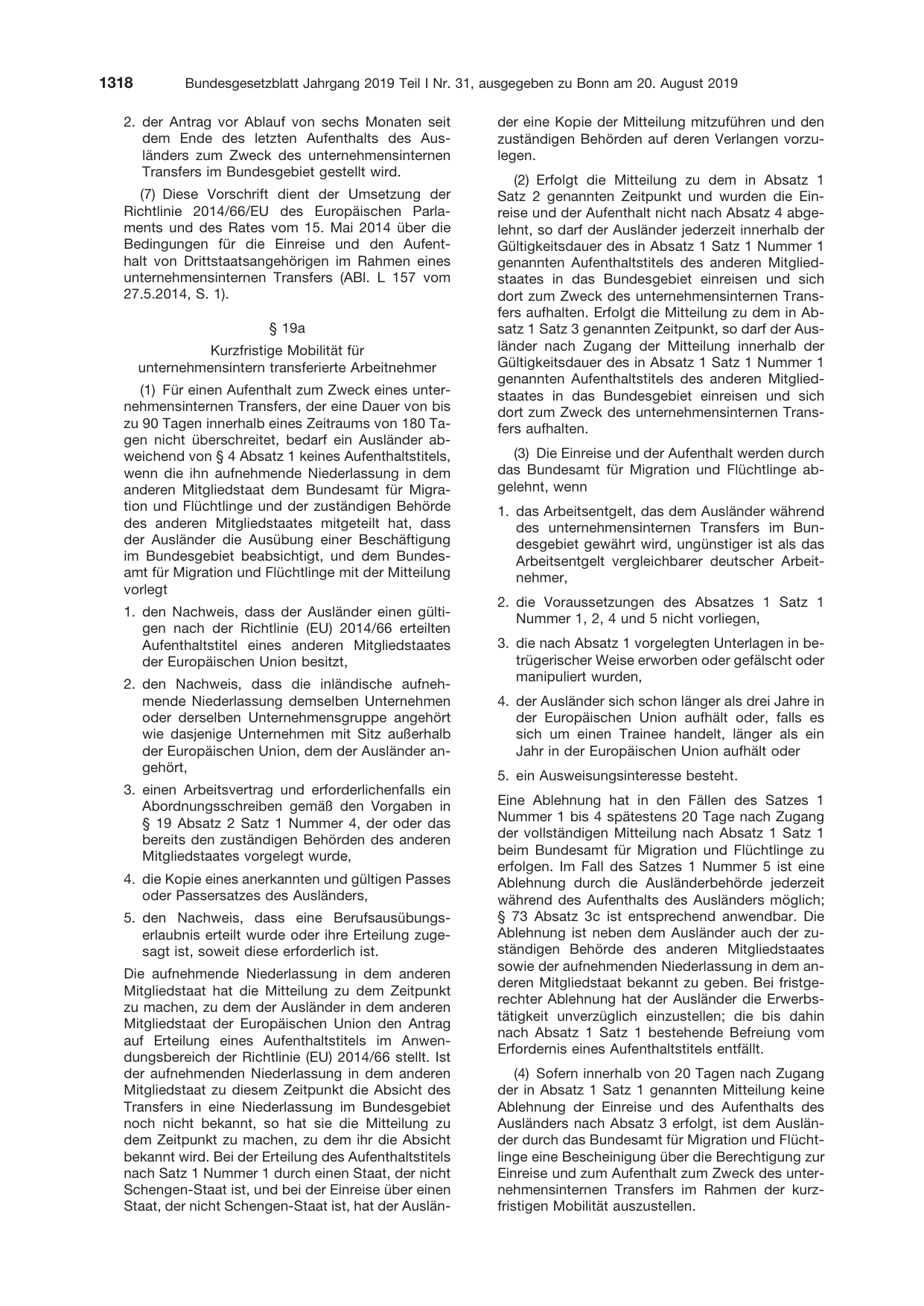 BGBl. 2019, Seite 1318 — Originalseite als Abbildung