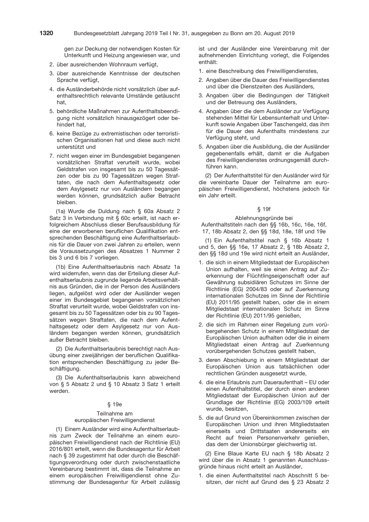 BGBl. 2019, Seite 1320 — Originalseite als Abbildung
